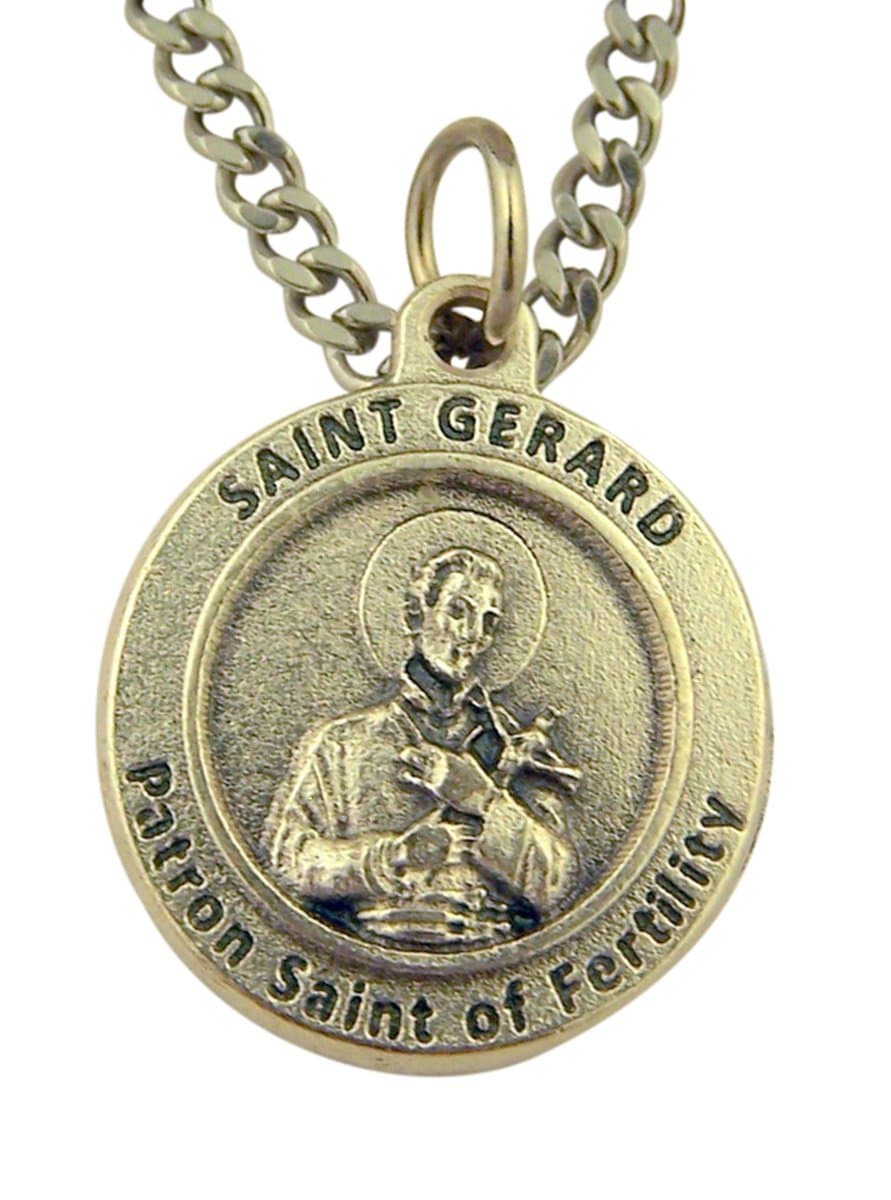 Silver Tone Saint Gerard Patron of Fertility Medal on Chain, 3/4 Inch