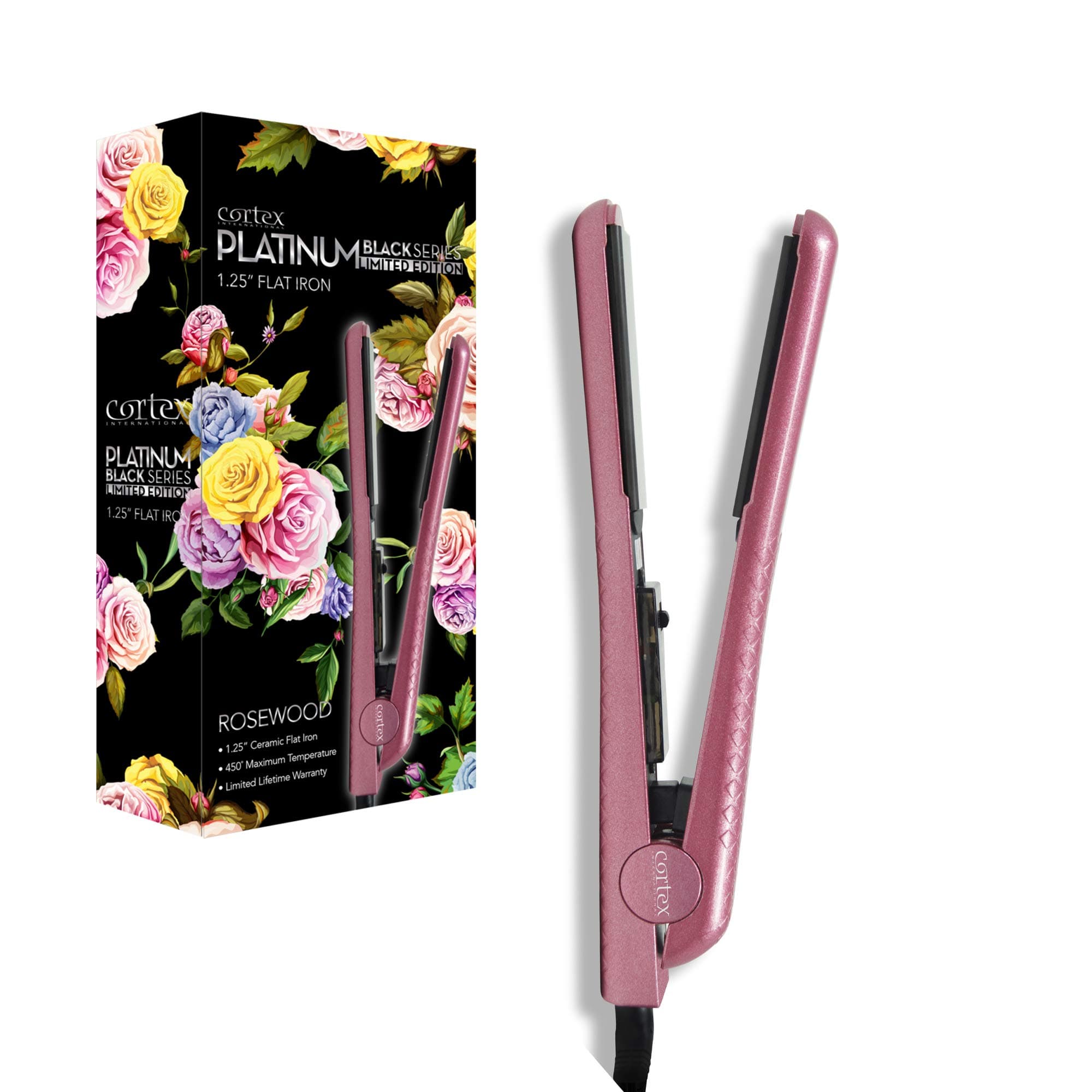 Cortex International Spring Collection Series 1.25 Inch Ceramic Tourmaline Flat Iron Floral Print Hair Straighteners Dual Voltage with