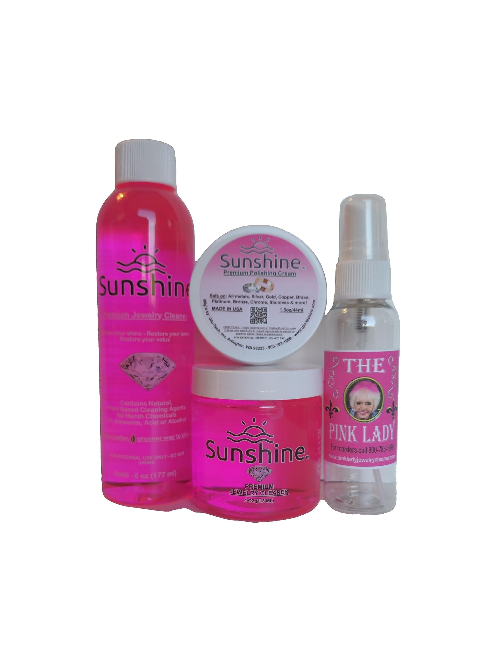Pink Lady Sunshine Premium Jewelry Cleaner Kit with Metal Polish - Safe Jewelry Cleaner Solution for Diamonds, Gold, Silver, Wedding Rings, Earrings & All Jewelry Pieces