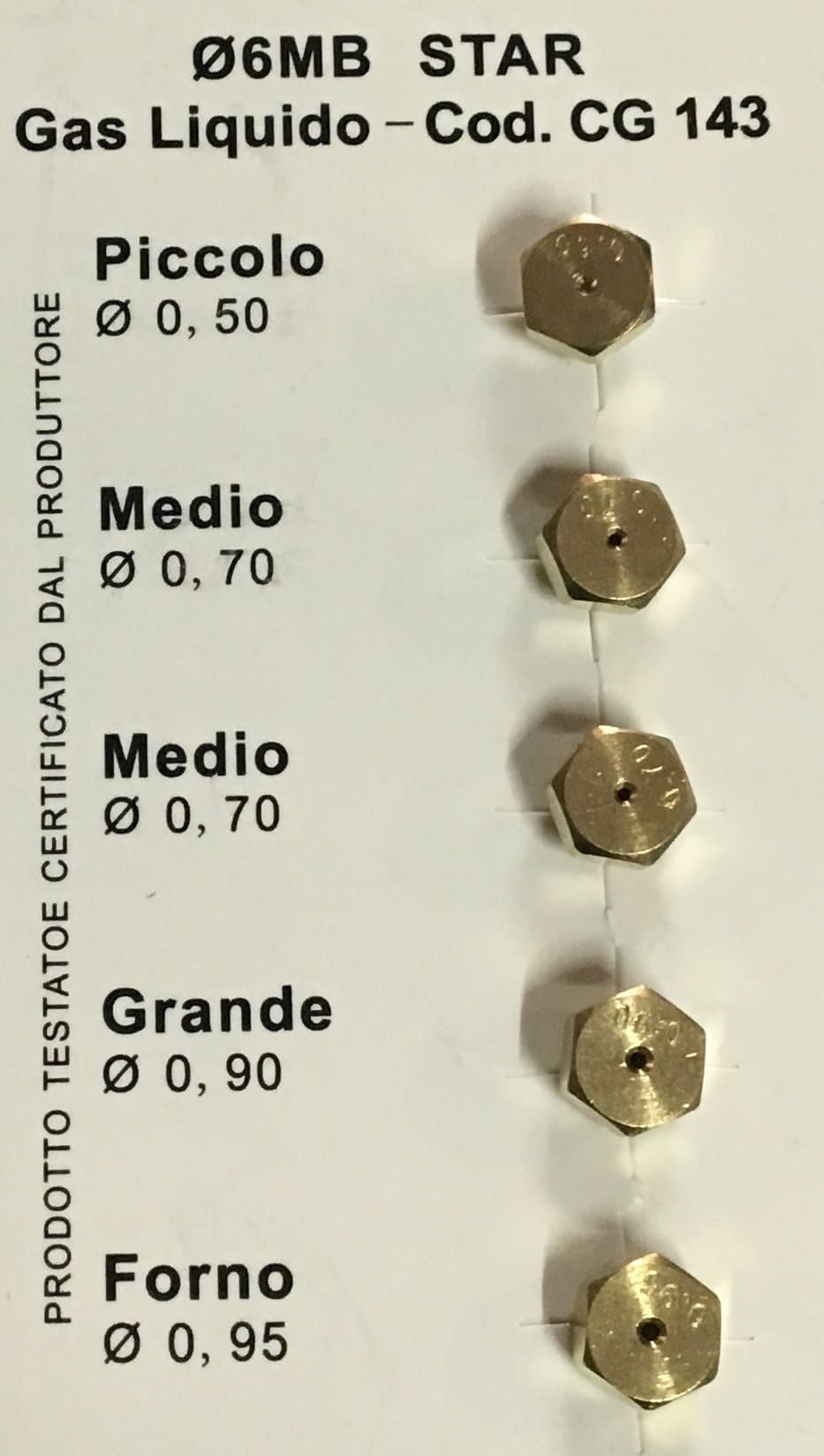 ELETTROGEA Universal LPG Injectors (6mm Diameter, 6Mb, LPG Gas Cylinder Type, Large, 2 Medium, Small, Oven)
