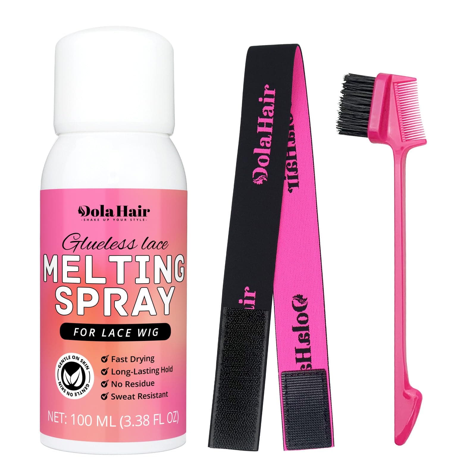 Dolahair Lace Melting Spray for GlueLess Wigs lace Bond Melting Spray Bond Adhesive Wig Glue Spray (Melting Spray/1 Band/1 Brush)