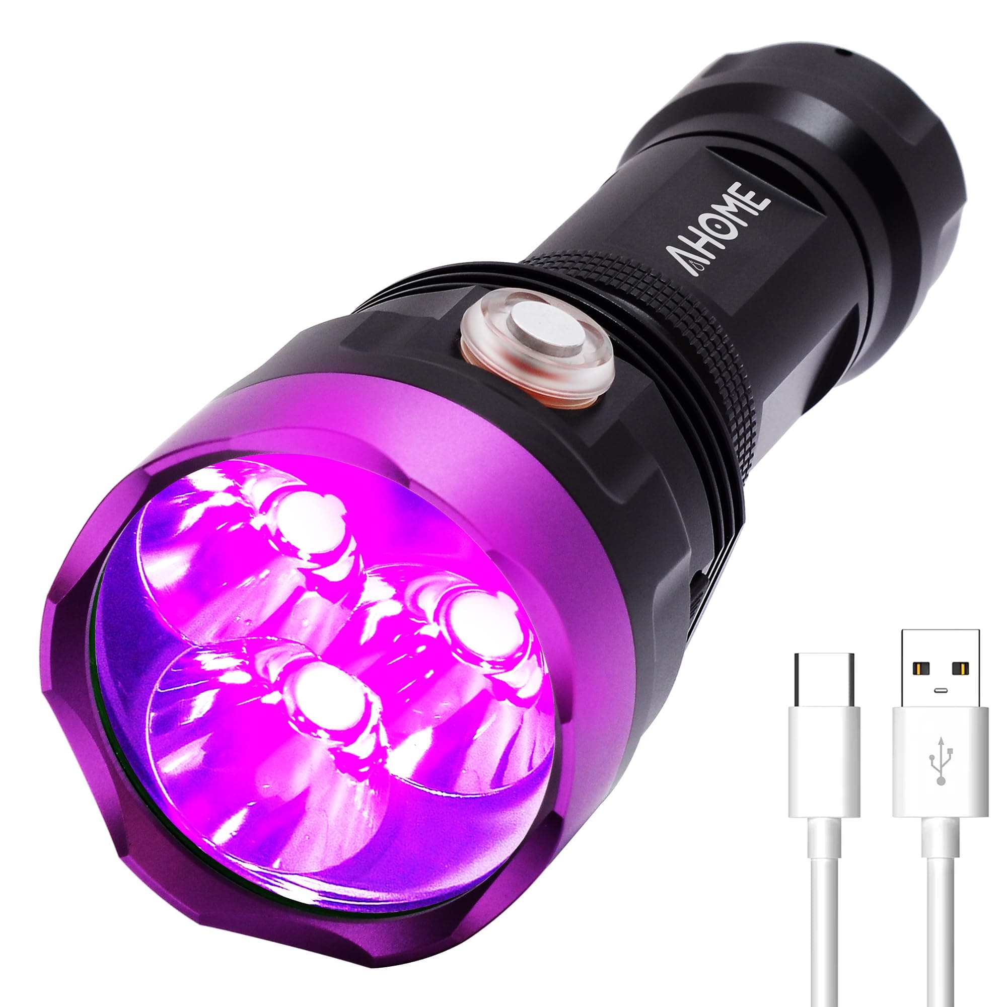 V30 UV 385-395nm Blacklight Flashlight [USB Rechargeable] Black Light Lamp, Triple High Power Ultraviolet LEDs, with Charging Cable for Professional/Commercial Use