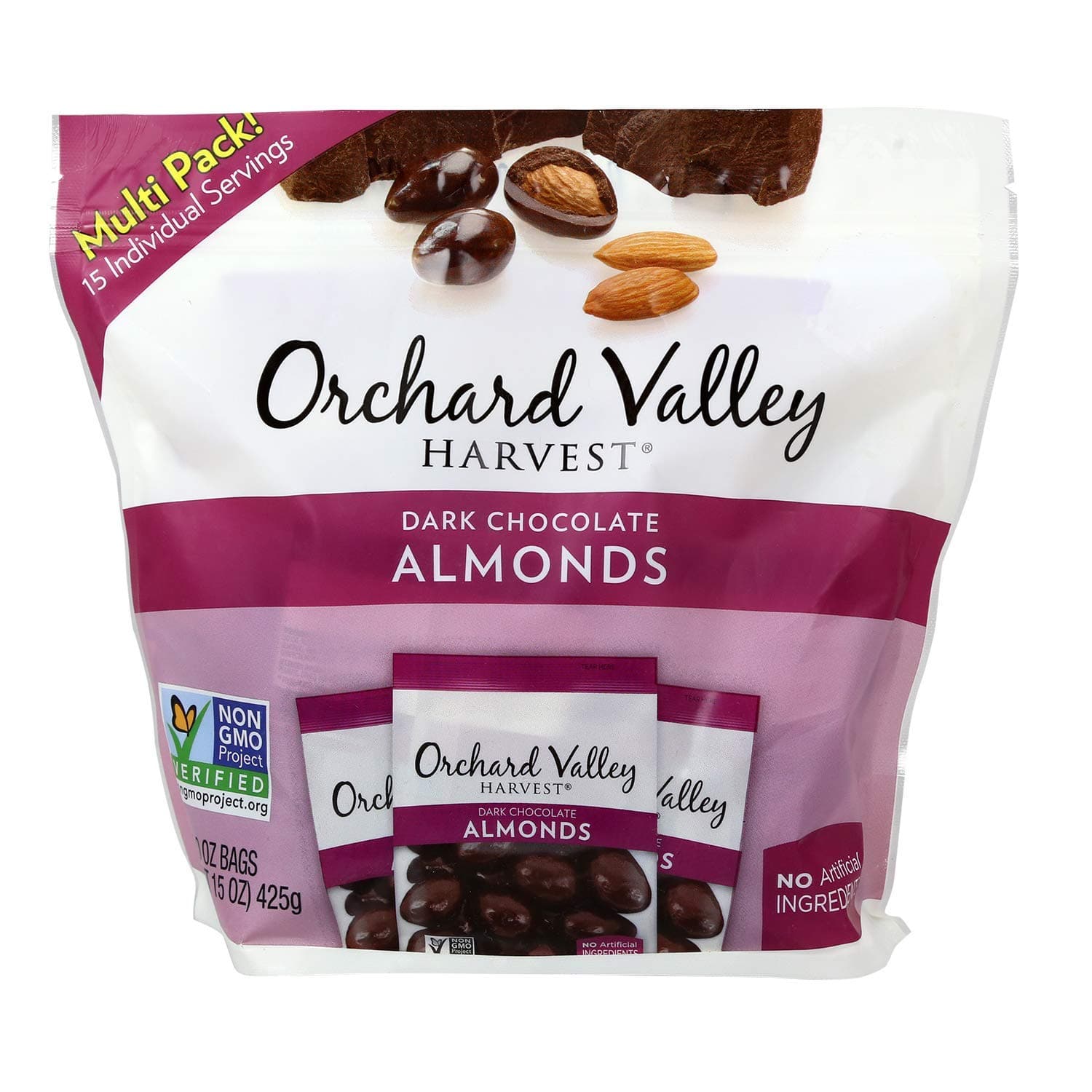Orchard Valley Harvest Snack Packs - Dark Chocolate Almonds - 15 Ct. Multi Pack, Non-GMO Project Verified, No Artificial Ingredients, 15 ounces (15 Individual Packs)