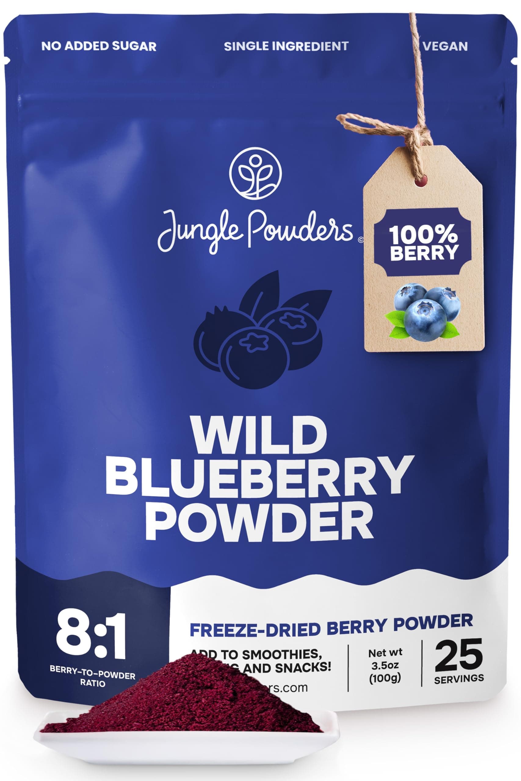 Jungle Powders Freeze Dried Wild Blueberry Powder 3.5 Ounce Bag Blueberry Powder For Smoothies Baking Extract Nordic Freeze Dried Blueberries No Sugar Added Additive-Free Bilberry Dehydrated
