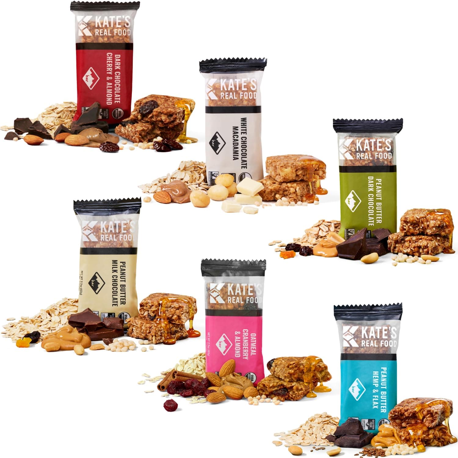 Kate'sReal Food Organic Granola Bars - Snack & Share Variety Pack (2.2 oz, Pack of 12) - Organic Energy Bars Made with Gluten Free Oats - Non GMO, Soy Free, Whole Grains, and All Natural