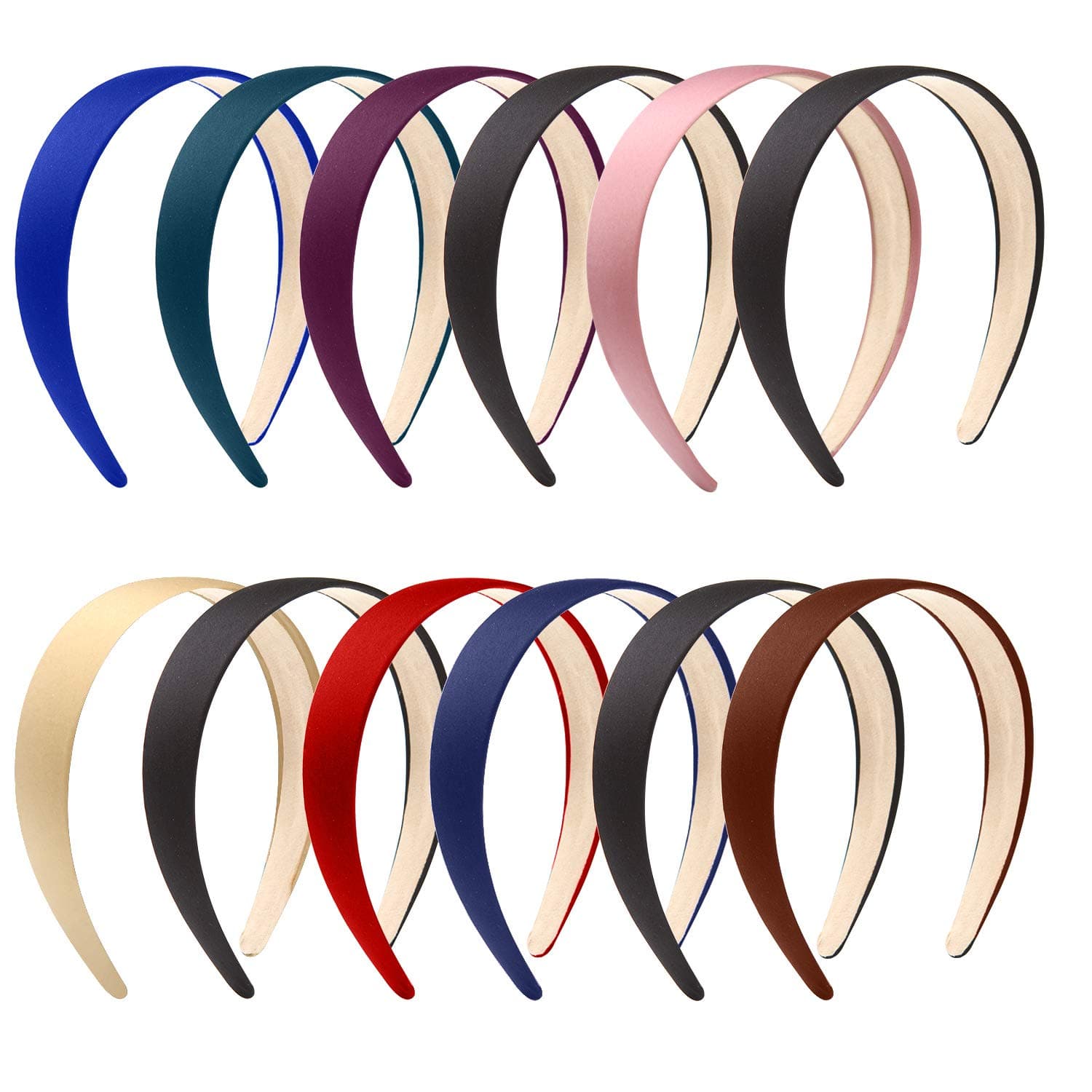 Elcoho 12 Pieces Satin Headbands Wide Anti-slip Ribbon Hair Bands for Women or Girls (Colorful)