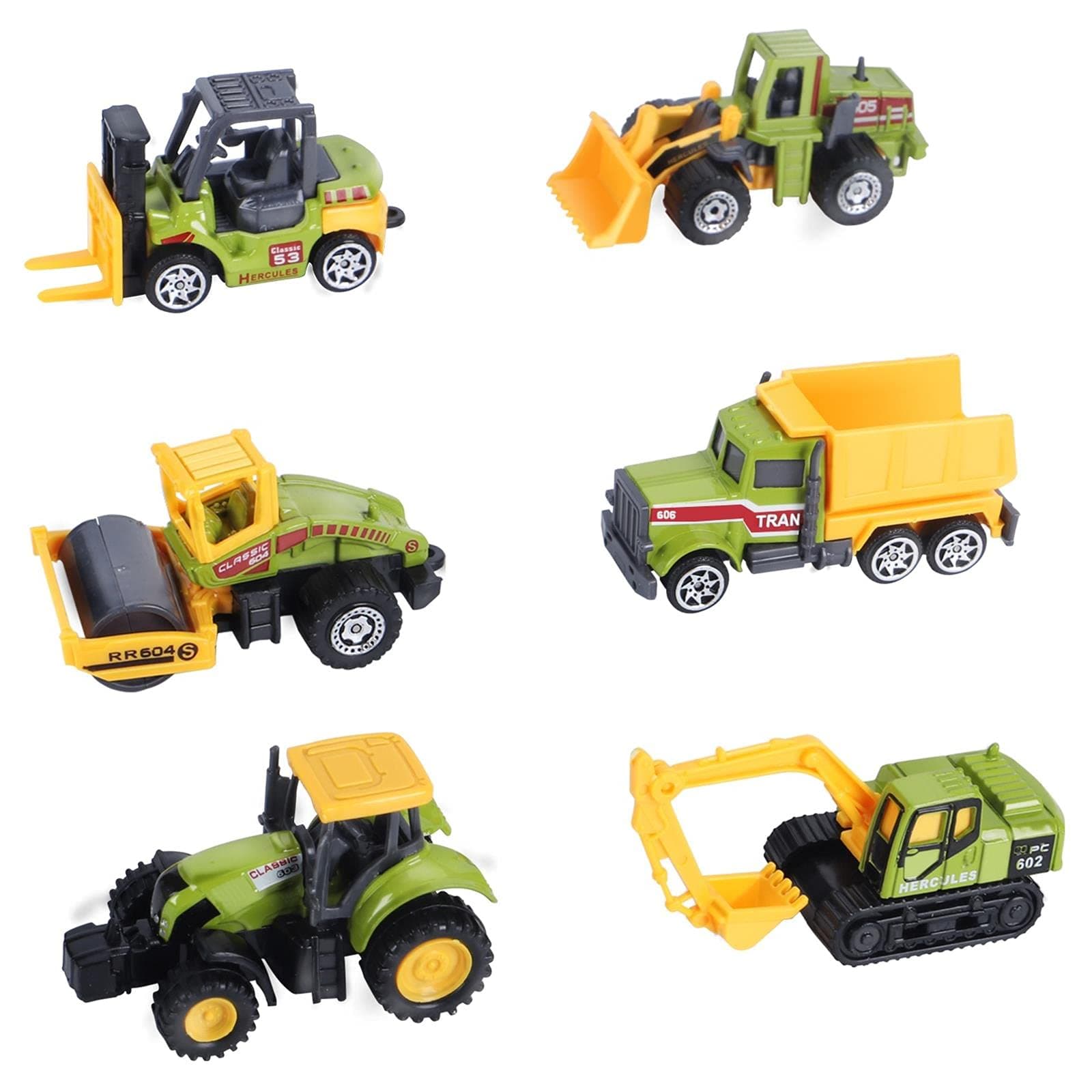 ANDOLO Mini Construction Trucks Toys, Small Construction Toys 6Pcs Vehicles Tractor Toys Sand Vehicle Playset Forklift Roller Dump Truck Tractor Excavator Bulldozer