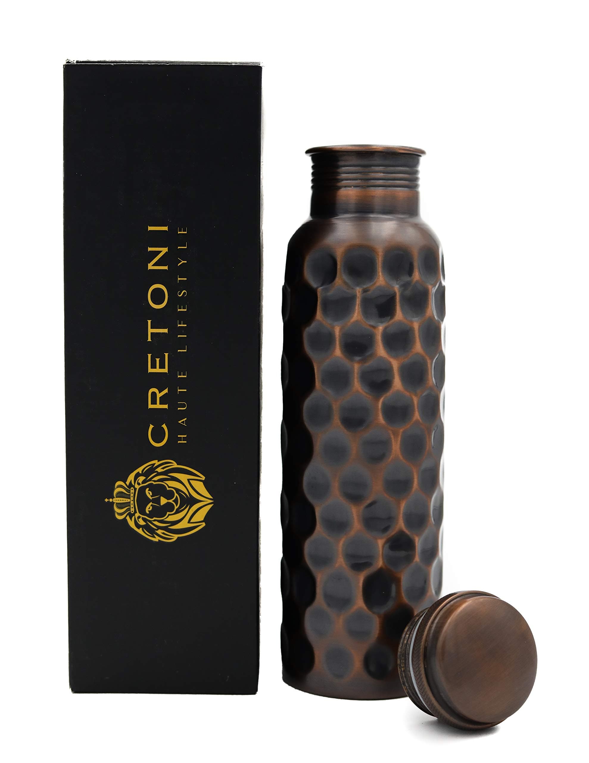 CRETONI Antique-Series Pure Copper Water Bottle : Honeycomb Straight Leak Proof Design : Perfect Ayurvedic Copper Vessel Sports, Fitness, Yoga, Natural Health Benefits (900 Milliliter/30 Ounce)