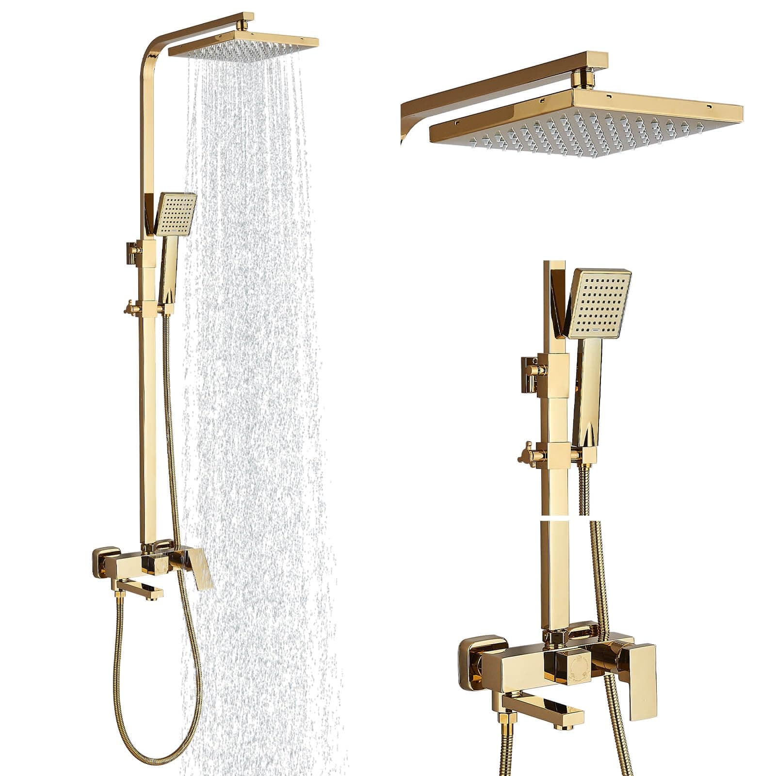 Gold Shower taps Shower Set Shower System 3-Function with Rainfall Shower Handheld Bath tub Shower Mixer Taps