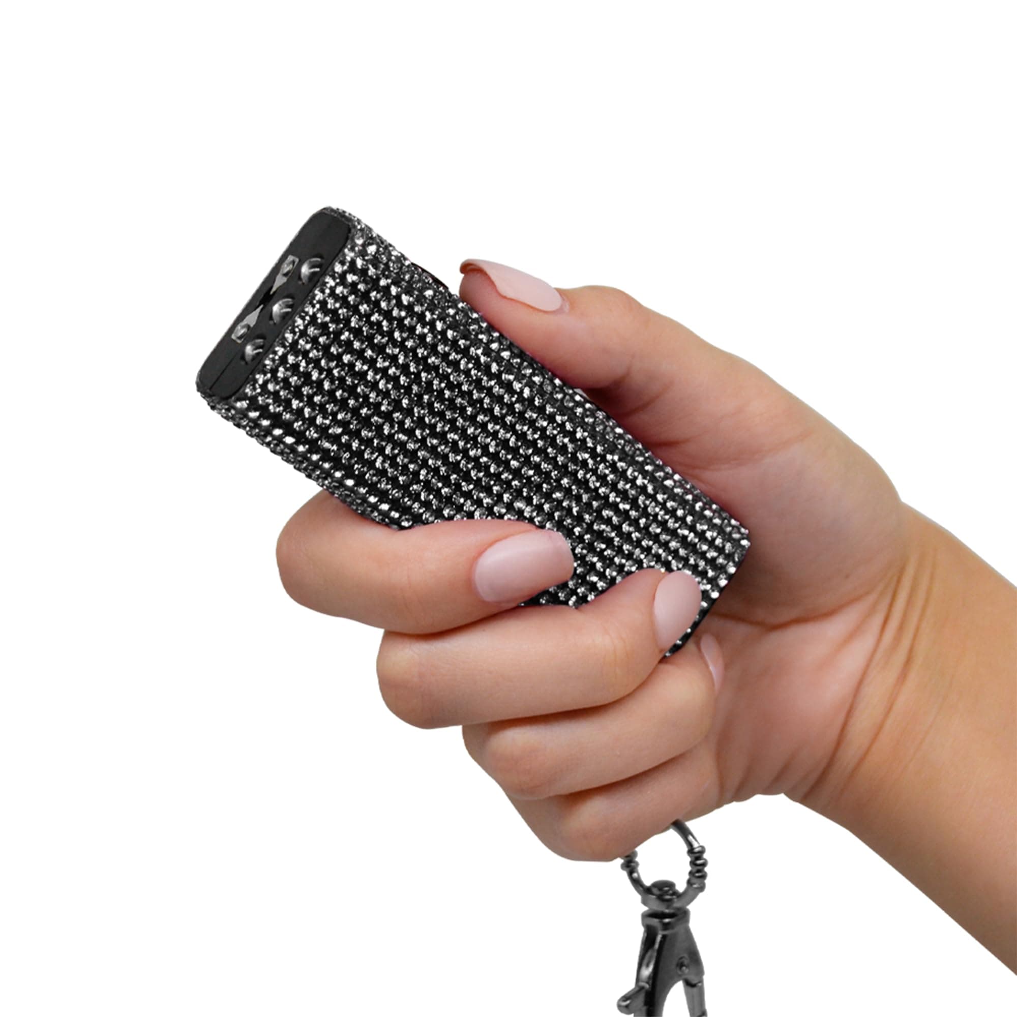 Guard Dog Security Mini Stun Gun Keychain Bling It On, Powerful Stun Gun for Women Self Defense with LED Flashlight, USB Rechargeable, Rhinestone and Compact Design