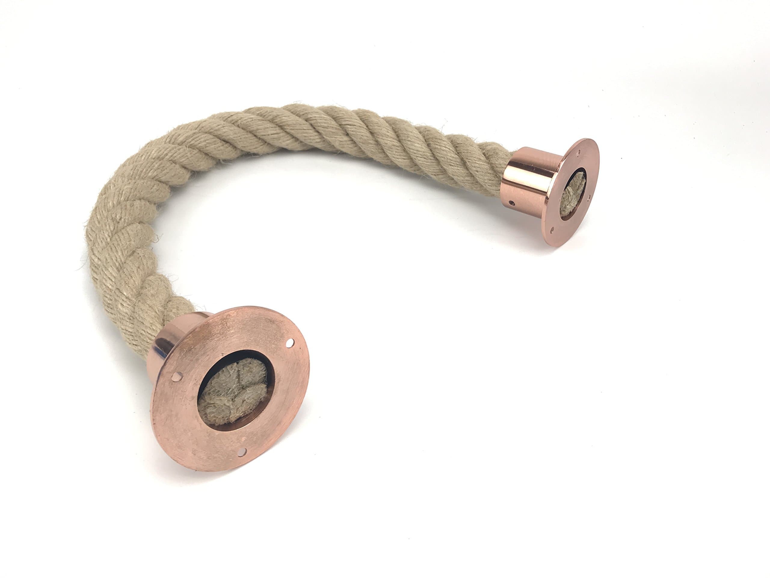 RopeServices UK 32mm Natural Barrier Rope x 1 Metre Length C/W Copper Bronze Cup Ends Attached