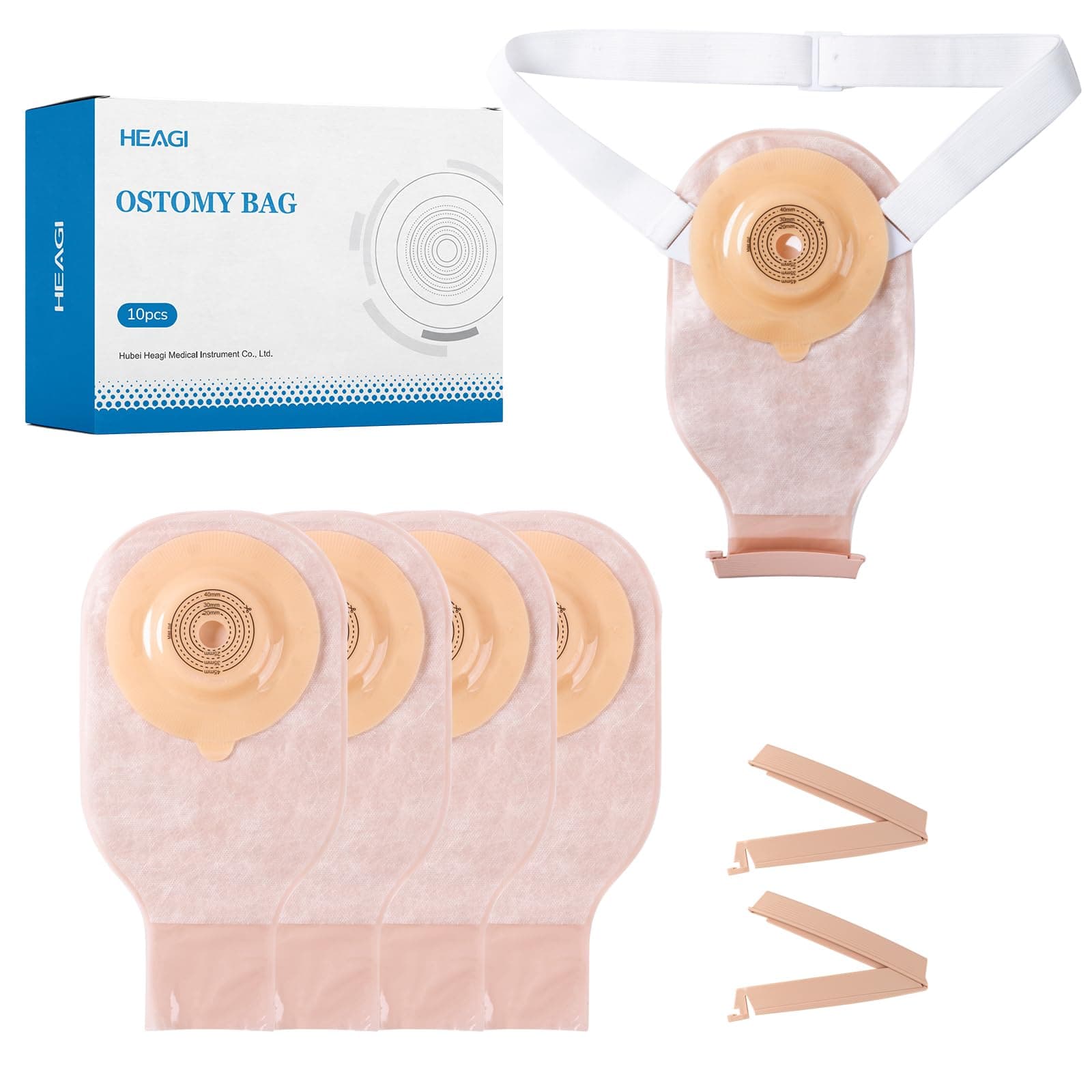 10 PCS Colostomy Bags, Ostomy Supplies, One-Piece Convex Ostomy Bags with a Waistband for Uneven Skin/Deep-Seated Areas Stoma, Cut-to-Fit, Max 45 mm