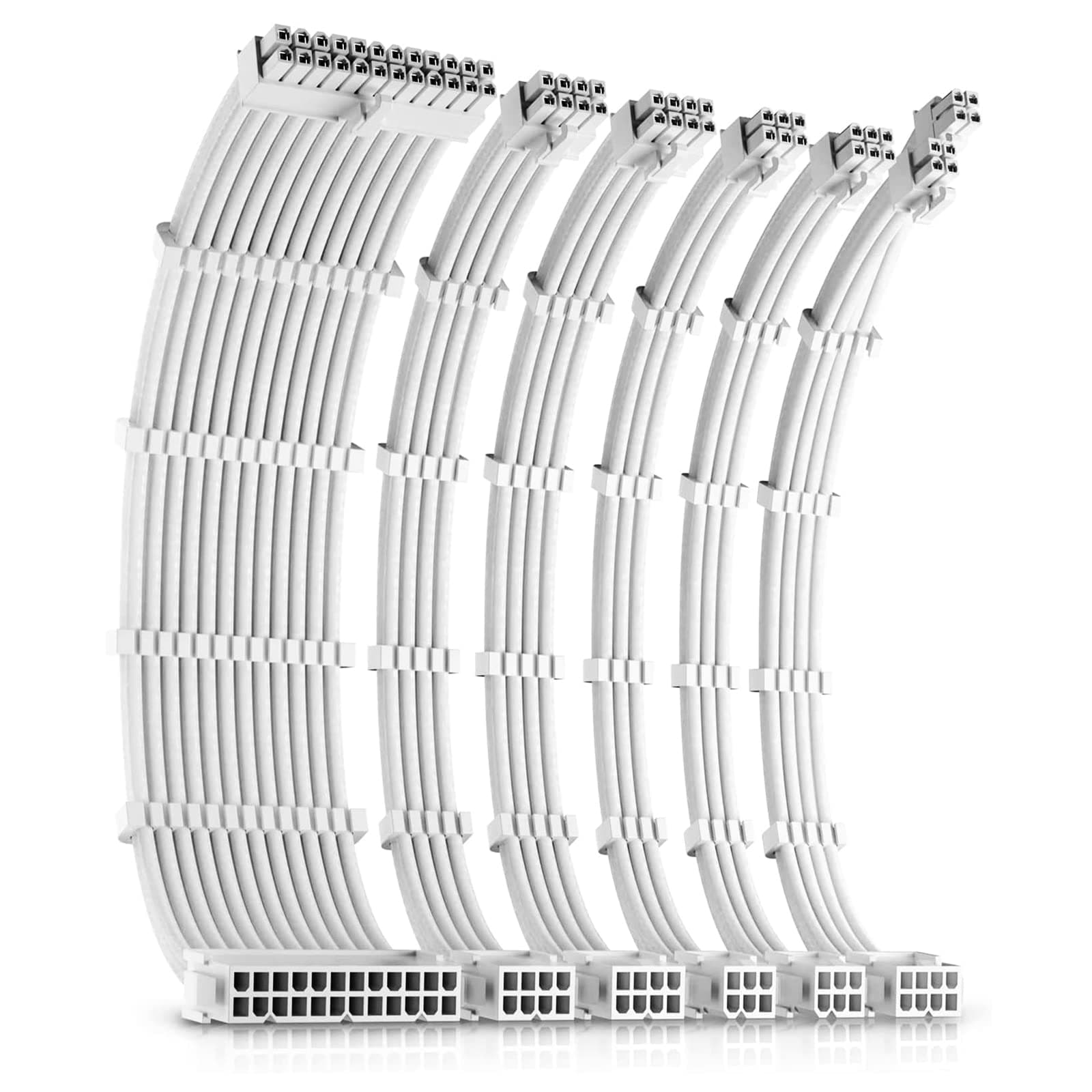 Okinos PSU Cables, Cable Extension PC, 16 AWG 24pin ATX / 4+4pin EPS / 8pin PCI-E / 6pin PCI-E PSU Extension Cable Kit, 30cm Length with Combs, White