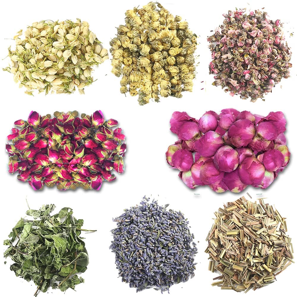 Dried Flowers, Soap Making of Dry Flower, Soap Herbal Bath Set for DIY Lip Gloss,Soap, Candle Making,Including Rose Buds, Lavender, Jasmine, Chrysanthemum, Lemongrass, Mint, Peony, Peach Blossom