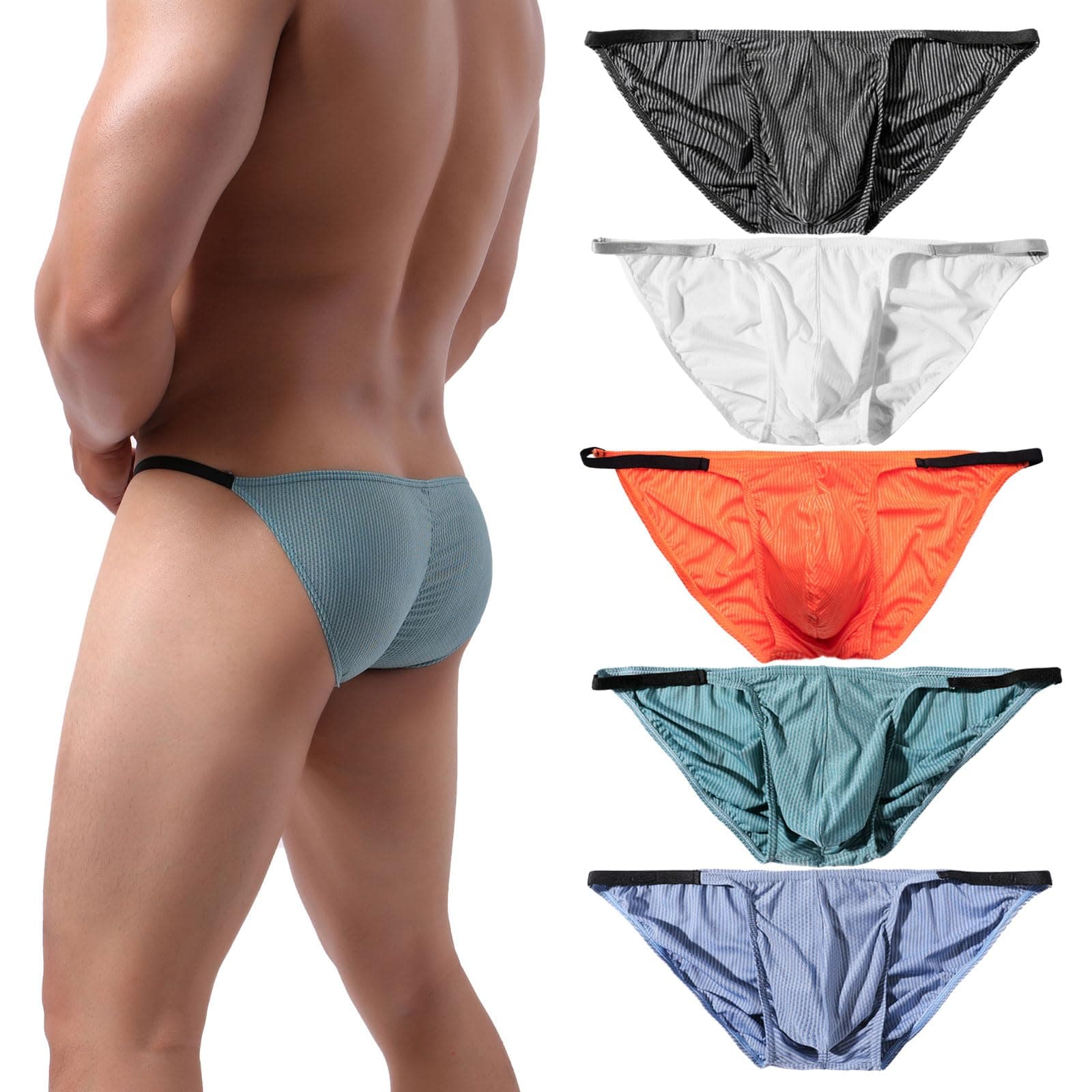 Men's Sexy Briefs Elastic Ruched Back Bikini Underwear Pack