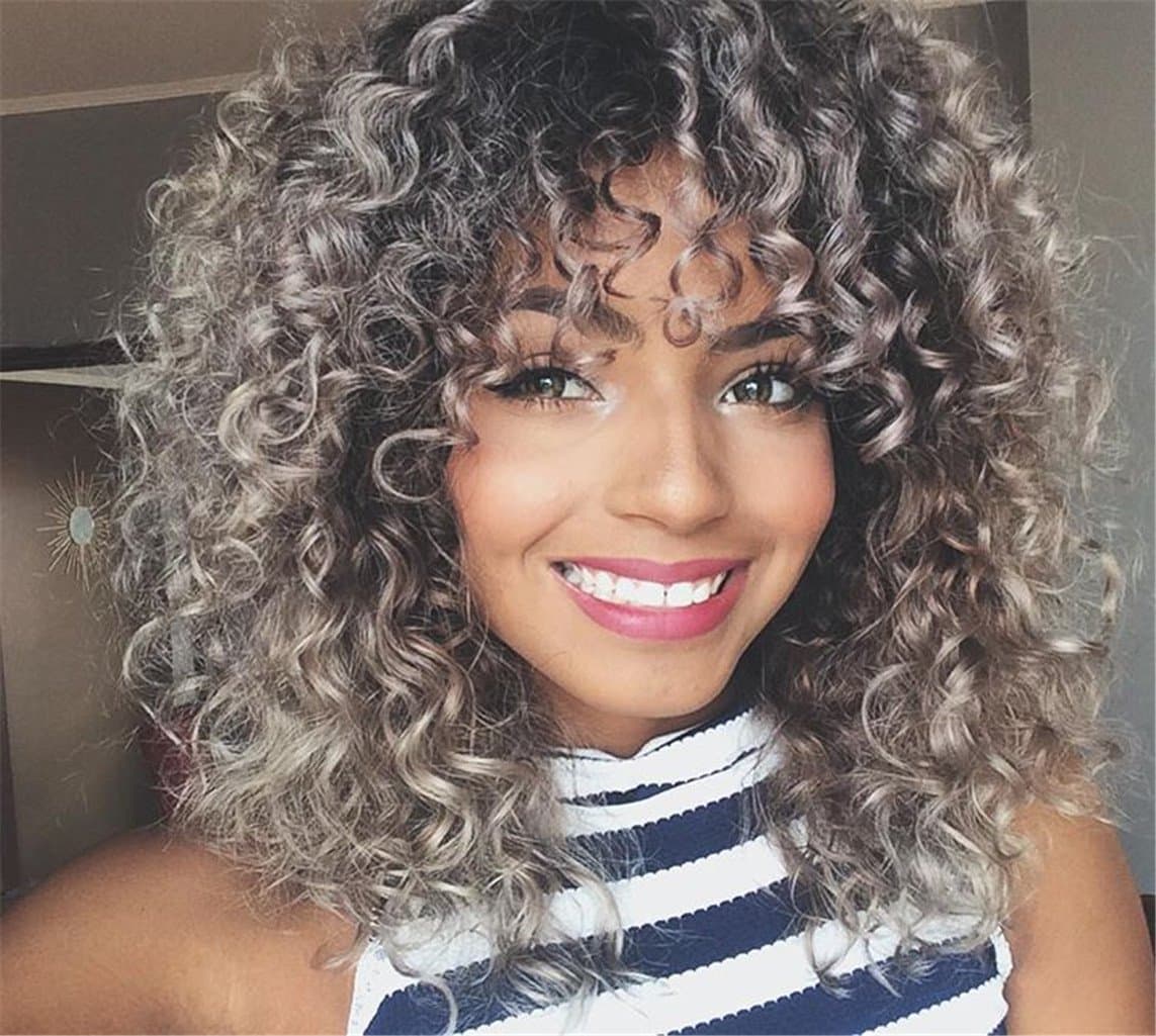 Black Gray Ombre Short Afro Kinky Curly Wig African High Temperature Fiber Synthetic Curl Wigs For Black Women
