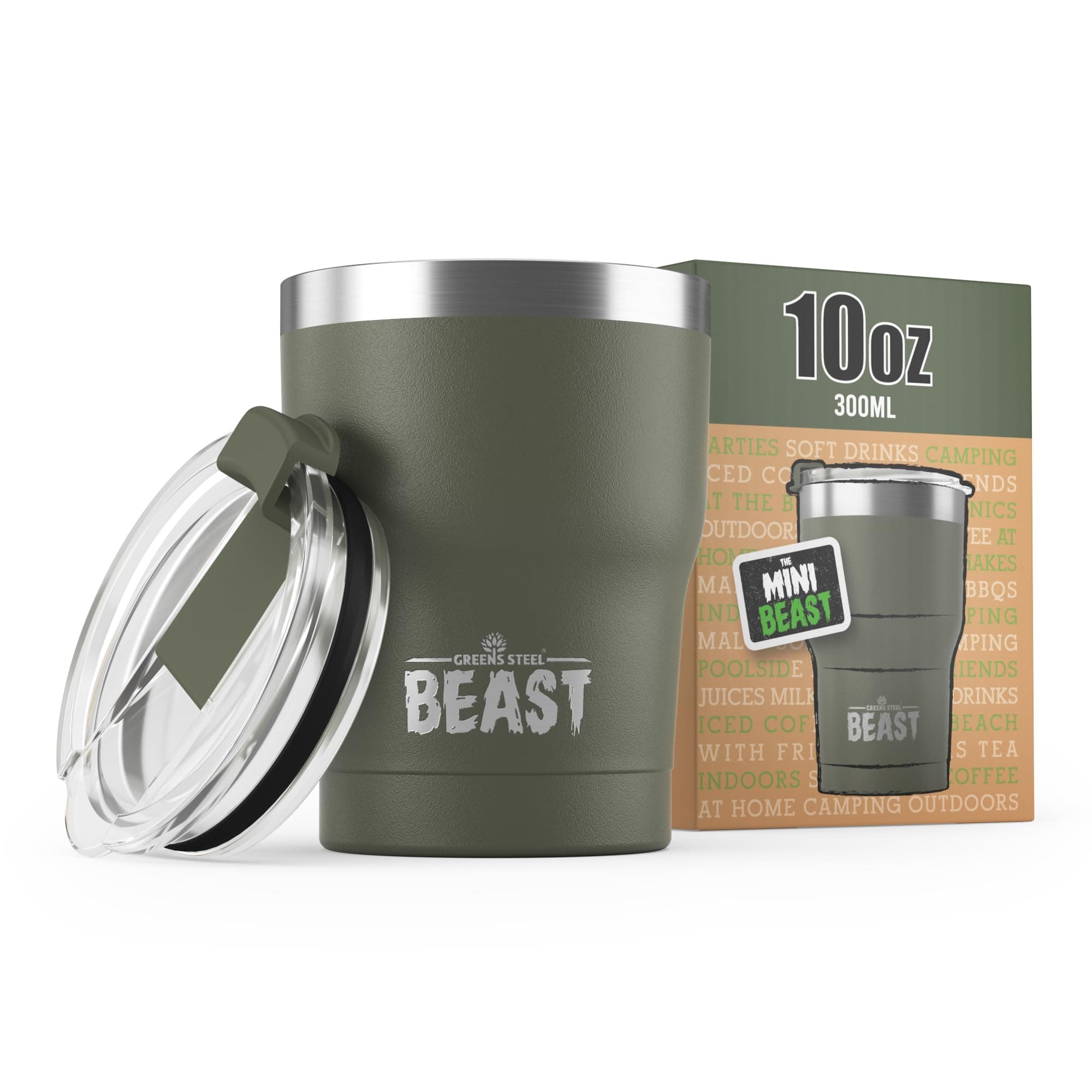 Beast 10 oz Tumbler Stainless Steel Vacuum Insulated Coffee Ice Cup Double Wall Travel Flask (Army Green)