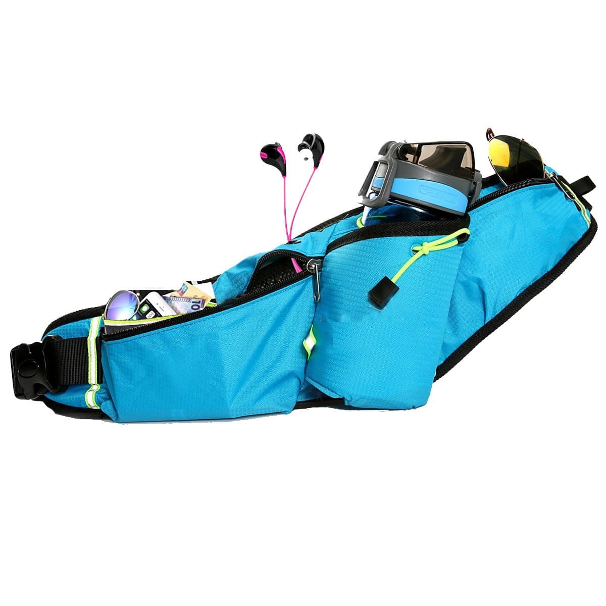 Gama Fanny Pack with Water Bottle Holder,3 Zippered Pockets, Fit 7 inch Phones, Hiking Waist Bag, Water Resistant, Funny Running Belt Bum Bag for Ridding, Dog, Walking, Jogging