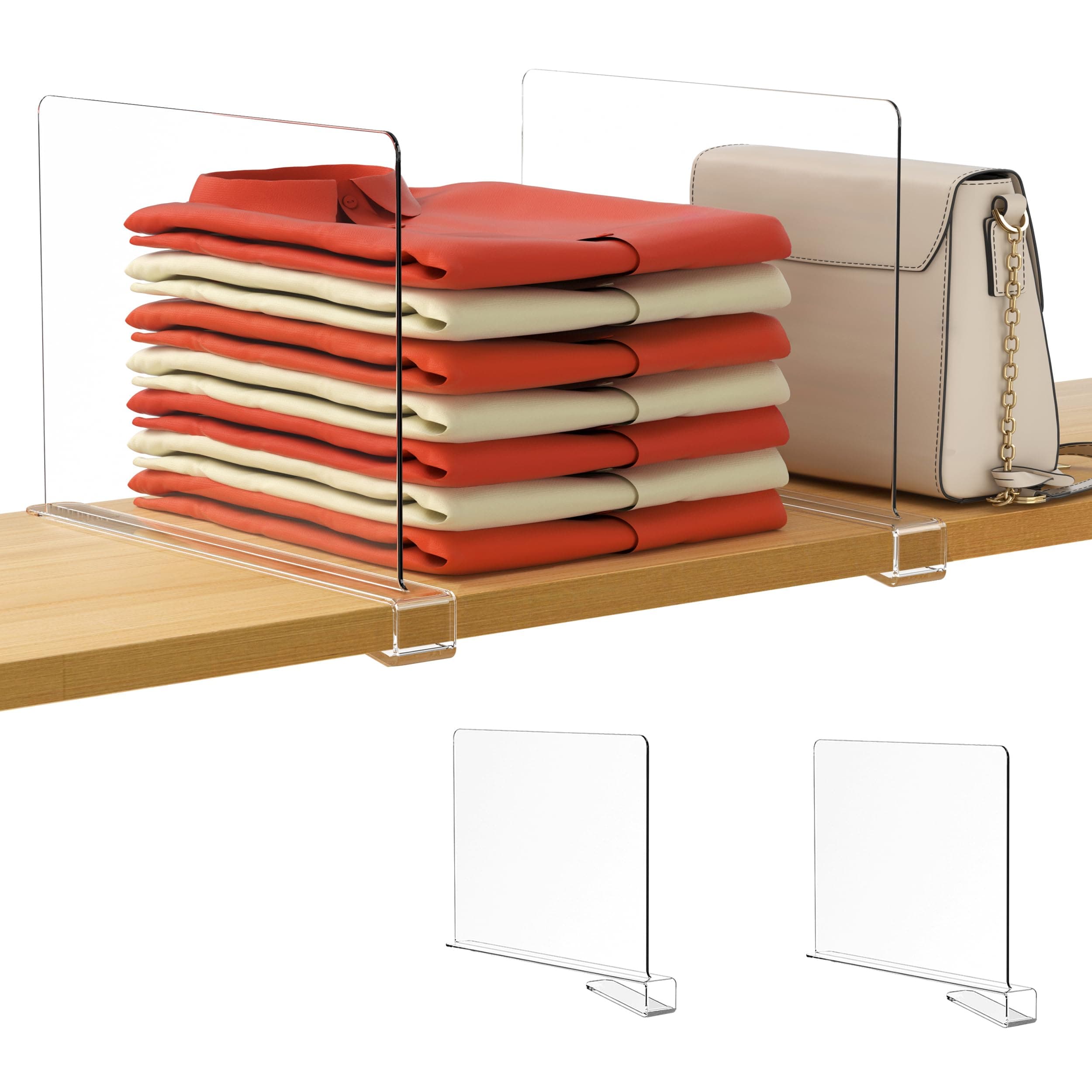 HBlife 2 Pack Clear Shelf Dividers, Vertical Purse Organizer for Closet Perfect for Sweater, Shirts, Handbags in Bedroom and Kitchen, Adjustable Acrylic Bookshelf for Organization
