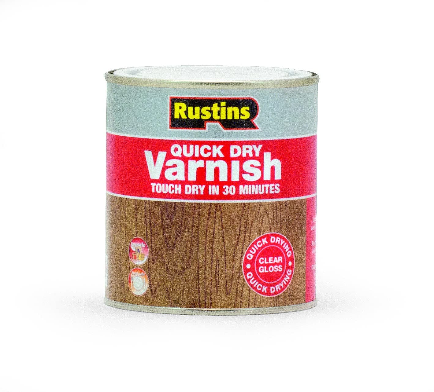 Rustins Quick Dry Varnish Clear Gloss 500ml-Fast-Drying Water-Based Wood Varnish; Durable Non-Yellowing Finish in Gloss, Satin or Matt for Indoor Use