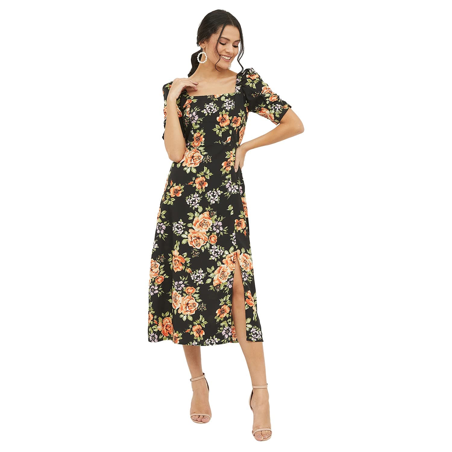 Women Harpa Women Floral Printed Square Neck Puff Sleeves A-Line Dress Dress (pack of 1)