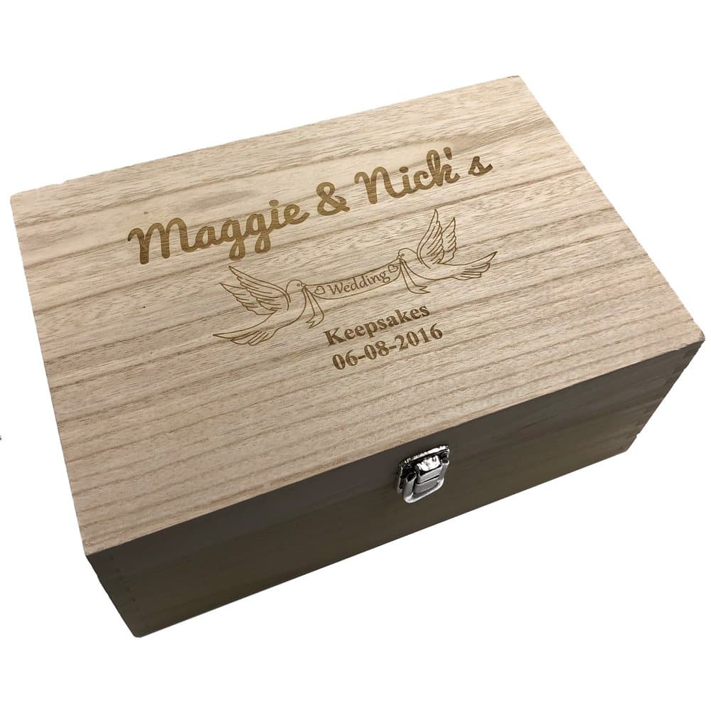 Raised Words Personalised Large Wedding wooden Memories Keepsake Box