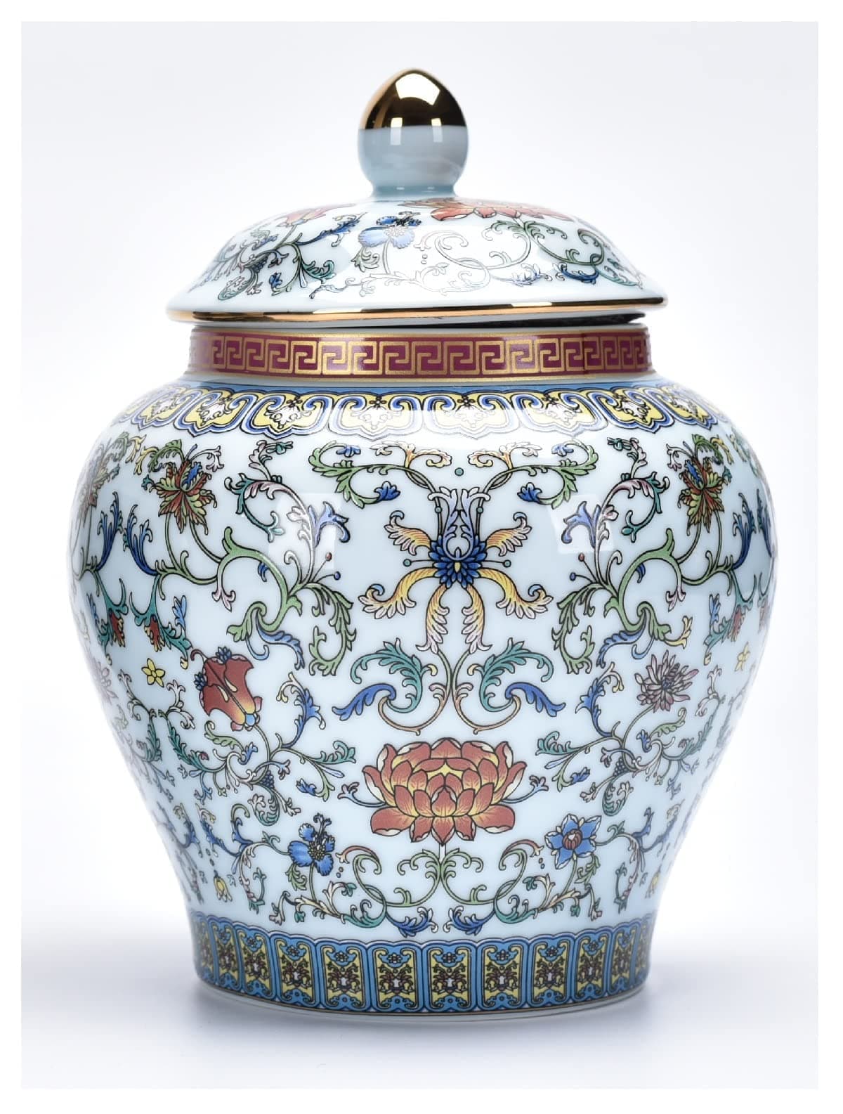 Ginger Jar Decorative Jar Ancient Chinese Imperial Enamel Porcelain (Small, White)