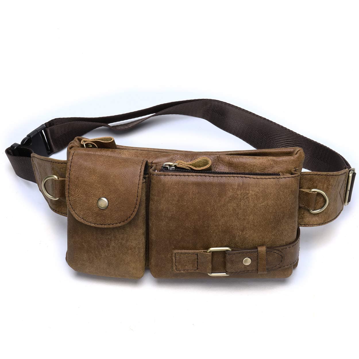 NIUCUNZH Genuine Leather Fanny Packs Waist Bag Purse for Men Large Shoulder Satchel (Brown)