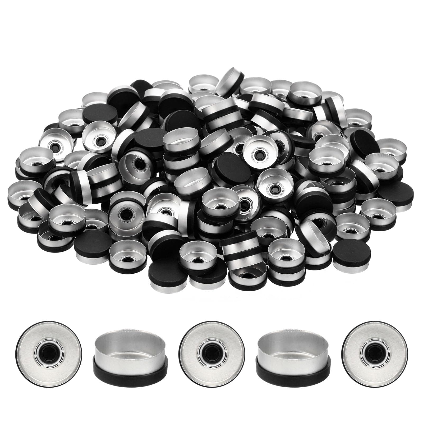 PATIKIL 20mm Flip Off Caps, 200 Pcs Flip Off Caps Flip Off Seals Flip Off Vial Seals Plastic Aluminum Caps Cover for Glass Vial, Black
