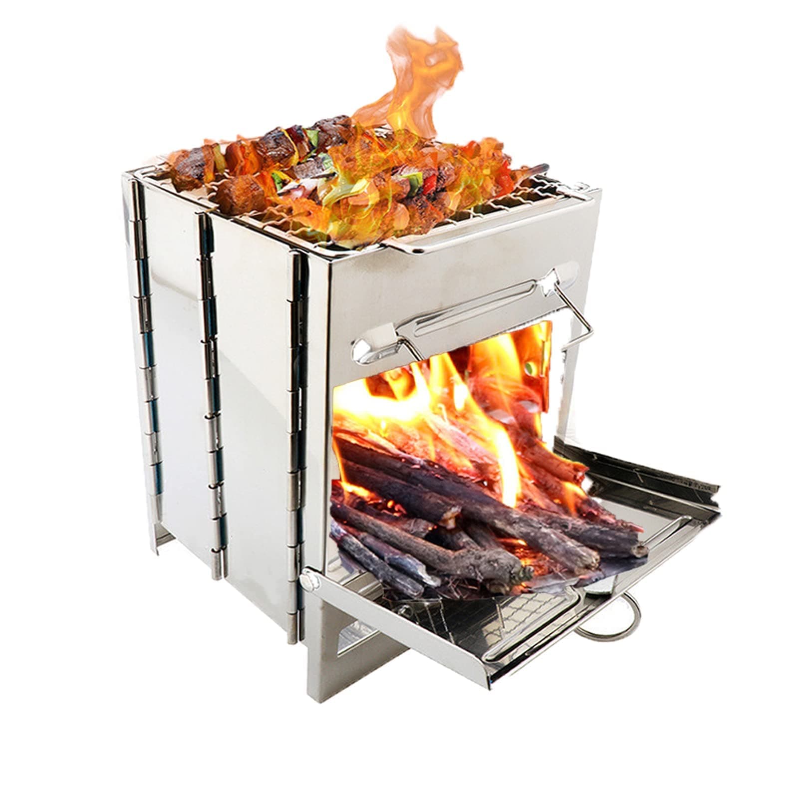 Mini Wood Burning Stove Portable Camping Backpacking Stove Stainless Steel Grill Bushcraft Stove Camping Stove Firebox for Outdoor Cooking Camping Hiking Picnic BBQ