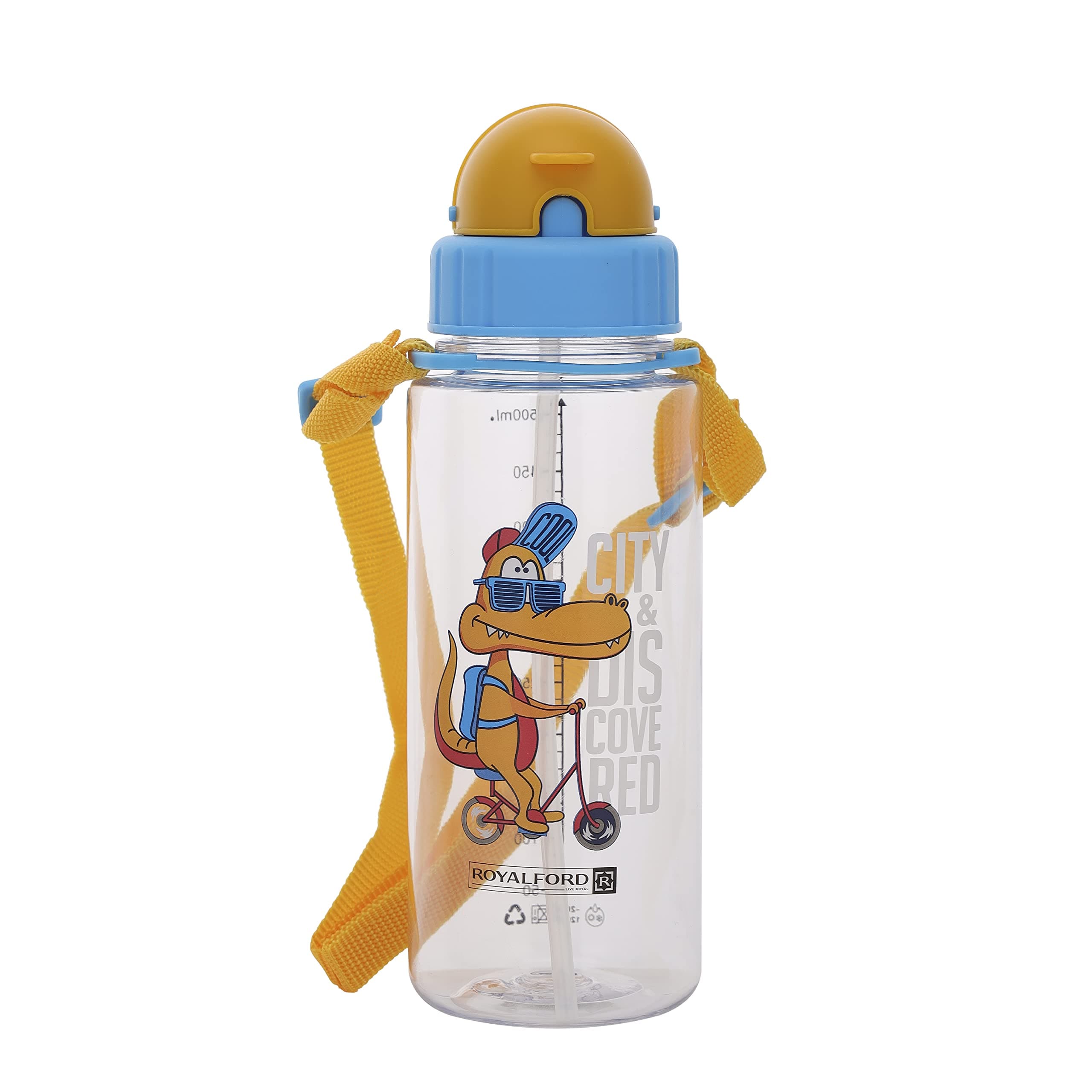 Royalford 500Ml Water Bottle, Bpa-Free Kids Plastic Bottle, Rf11112 Cartoon Water Bottle With Straw Leak-Proof Design For Kids, Toddlers, Sports, Gym, Outdoor, Cycling, School & More, Multicolor
