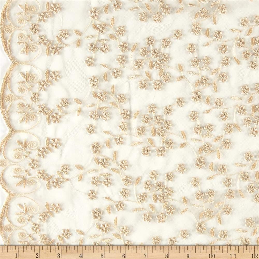 Telio Daisy Embroidered Lace Gold, Fabric by the Yard
