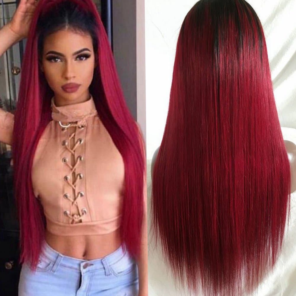 Royalty Hair Human Hair Silly Straight Wigs 7A Grade Brazilian Virgi Lace Front Wig with Baby Hair 130% Density Color 1B/BUG 16"