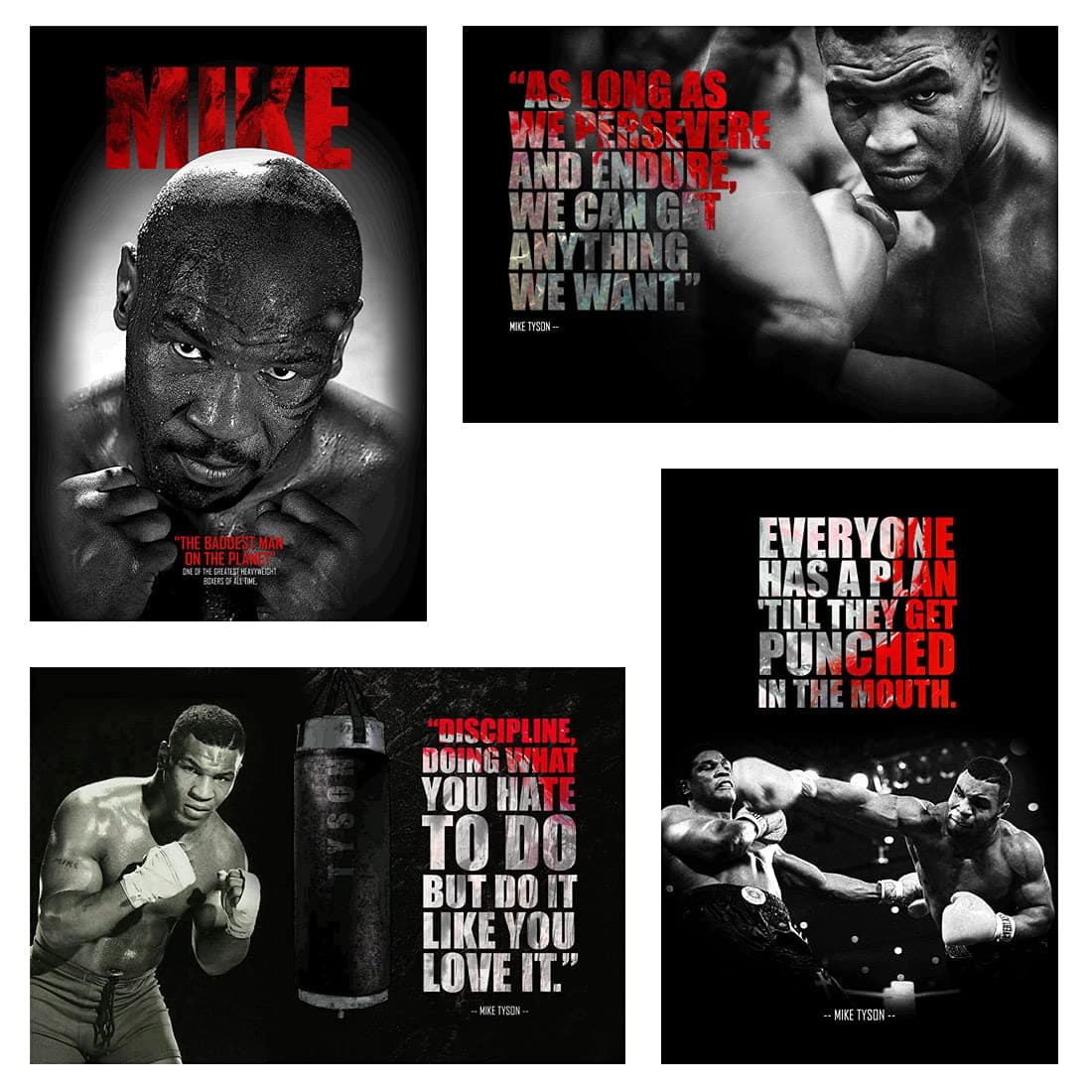 Mike Tyson Motivational and Inspirational Quotes Wall Posters, (Boxing, Sport Poster), 12x18 Each, Pack of 04 Paper Print, Rolled