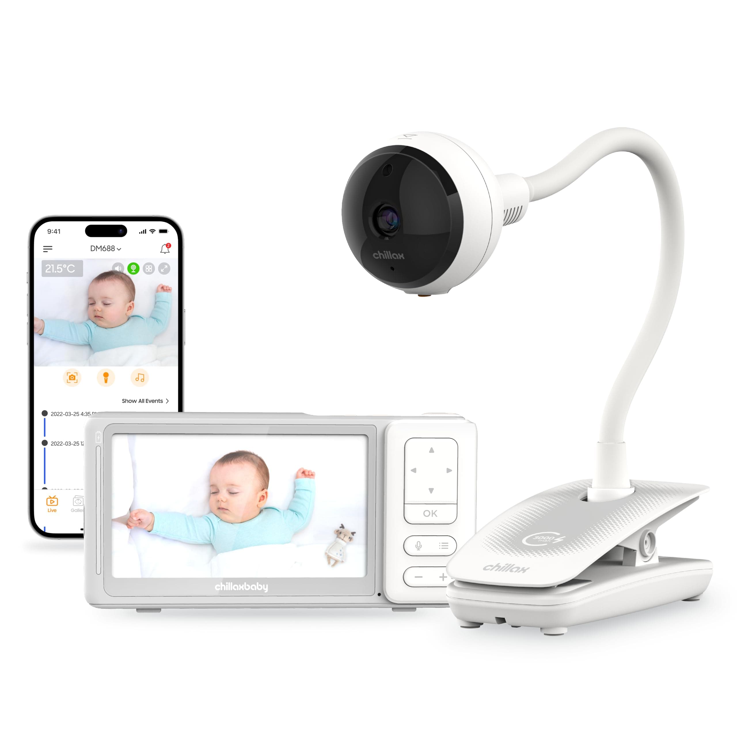 CHILLAX Giraffe Pro Portable Baby Monitor–Video Baby Monitor for Travel with Battery Base Stand,HD 1080p Camera and 5”Screen, Privacy Protection WiFi ON-Off Switch, Gooseneck Design, Night Vision