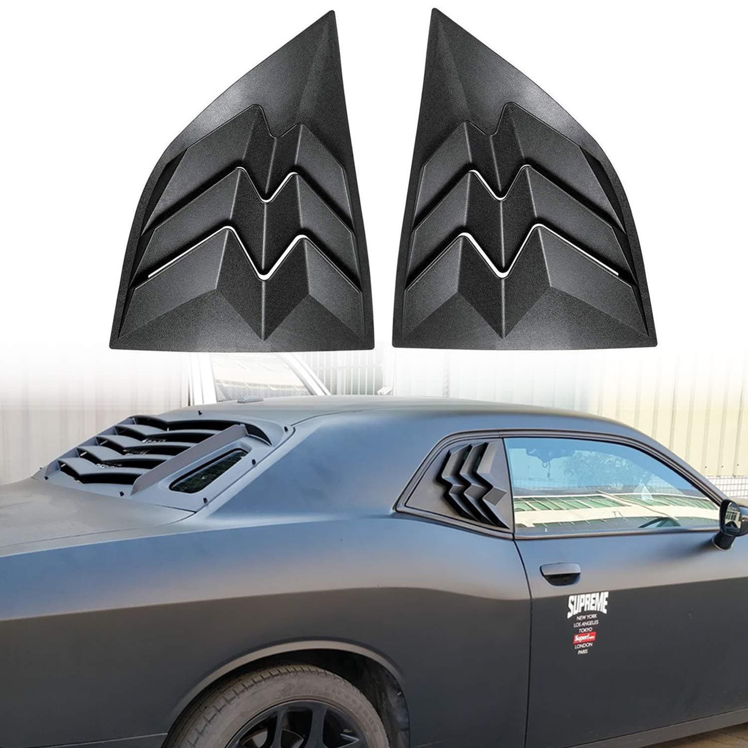 for 2008-2024 Dodge Challenger Side Window Scoop Louvers, ABS Window Visor Cover, Sun Rain Shade Vent Matte Black