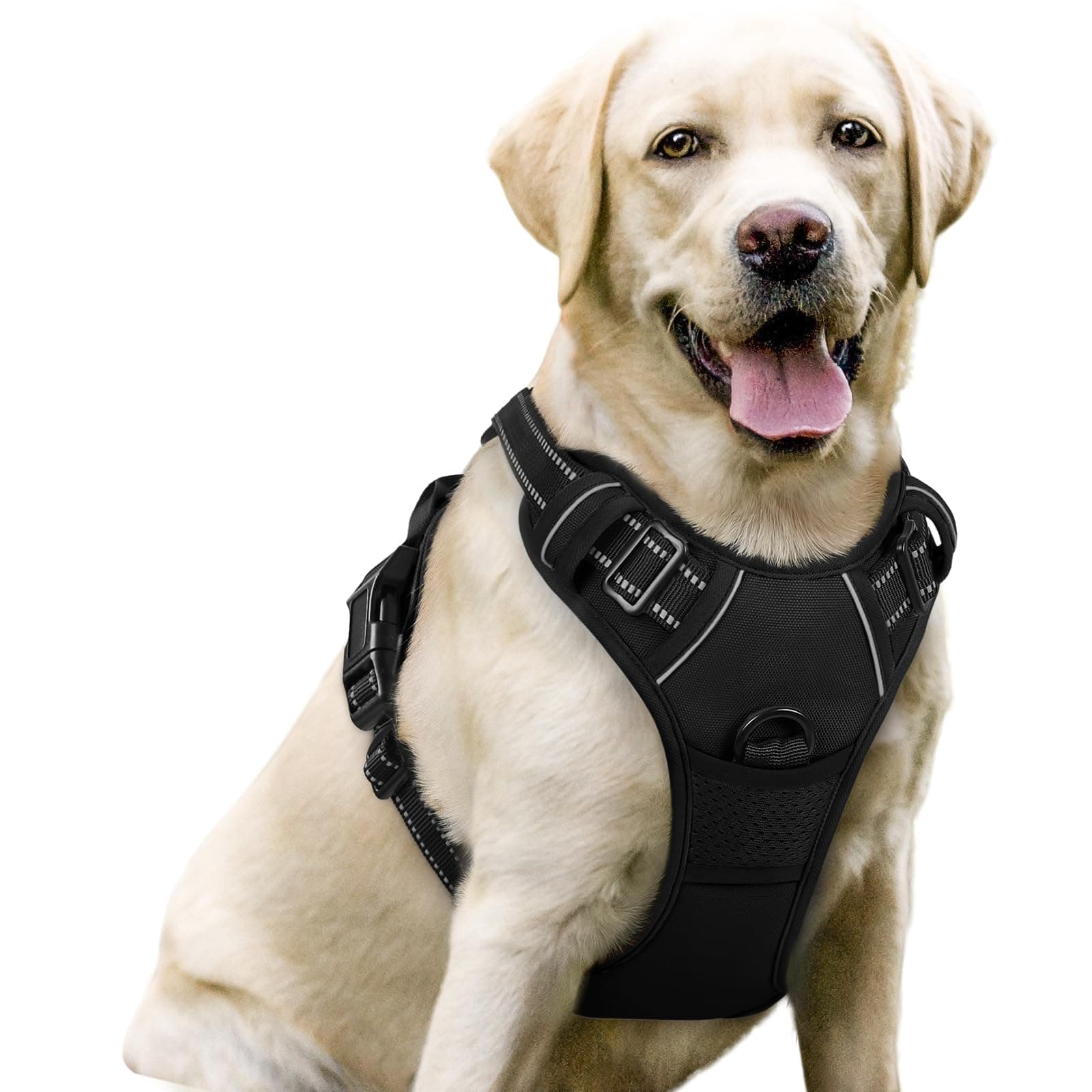 - Dog Harness No Pull with 2 Leash Clips, Adjustable Soft Padded, Reflective Oxford No Choke Pet Vest with Easy Control Handle for Large Dogs, Black, L