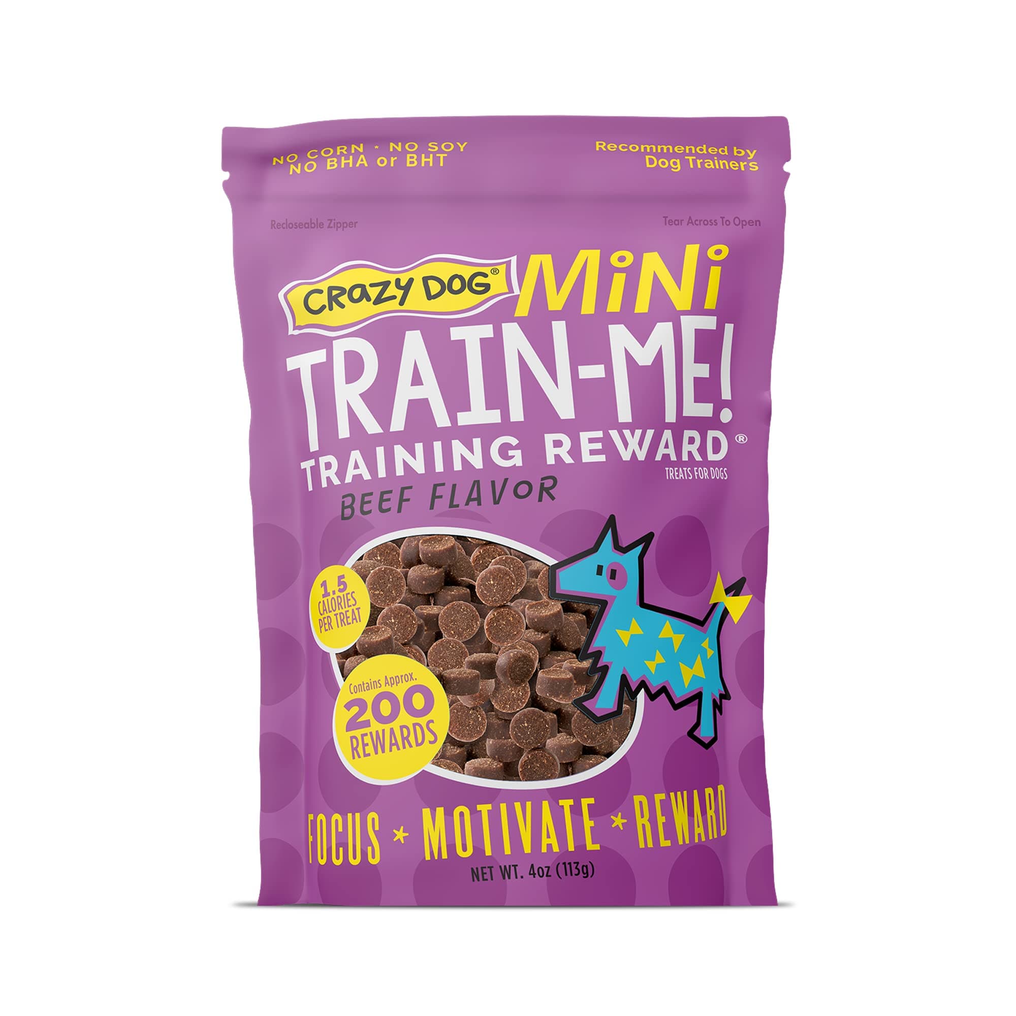 Crazy Dog Mini Train-Me! Training Treats 4 oz. Bag, Beef Flavor, with 200 Treats per Bag, Recommended by Dog Trainers