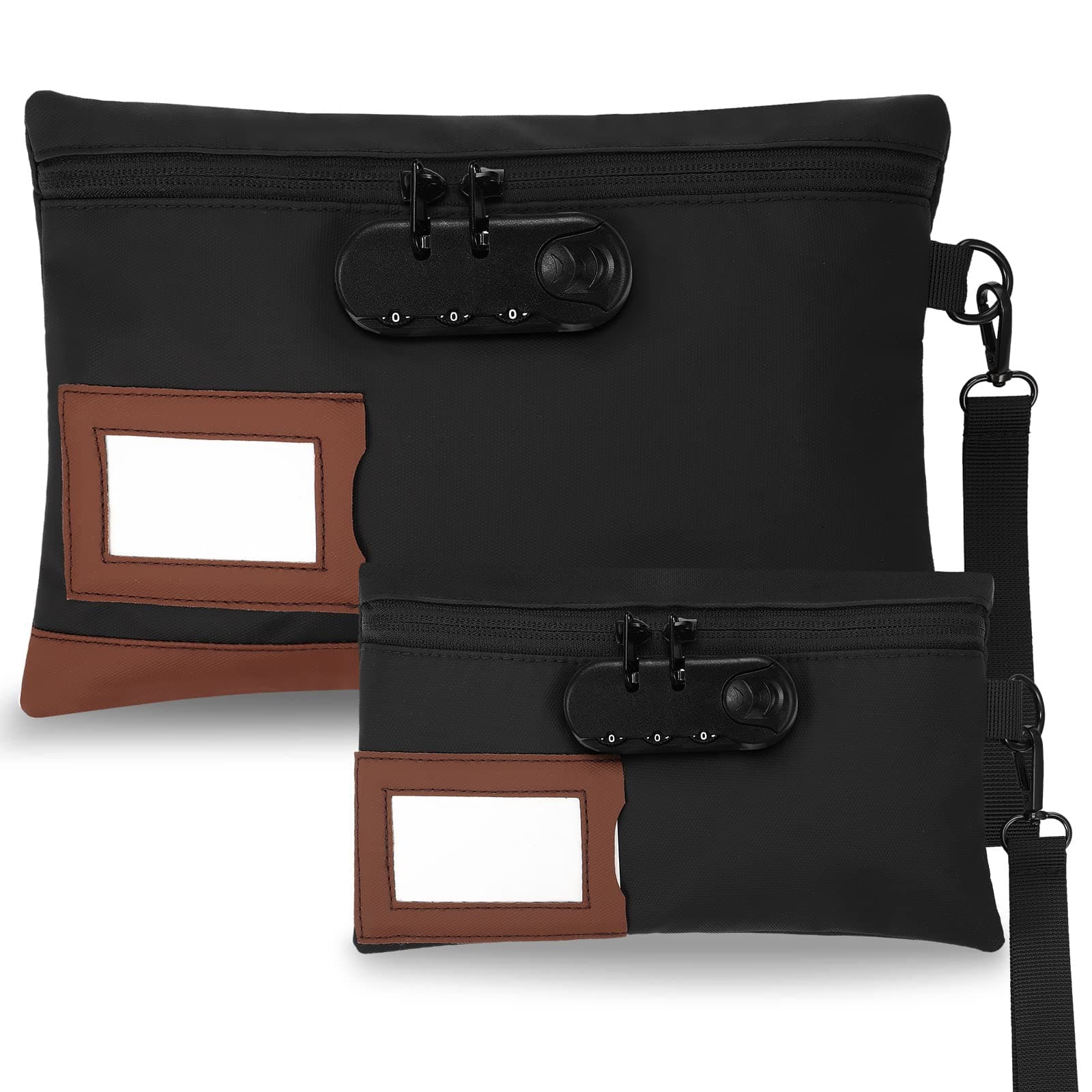 Leifide 2 Pack Money Bag with Lock and Zipper 11.8 x 7.9 Inch and 9 x 5.1 Inch Cash Pouch Lock Bag with Combination Storage Pouch for Bank Deposits Credit Cards Notary Supplies(Black)