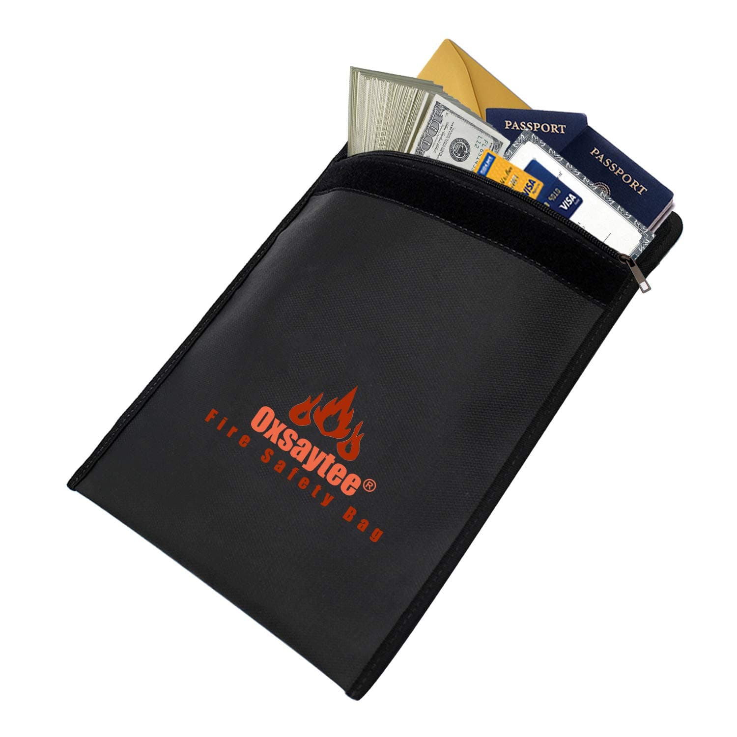 Fireproof Document Bag, Large Fire and Water Resistant Money Bag, Security Fireproof Bag Silicone Coated with Shoulder Strap Lipo Battery Bag Fire Resistant Envelope Pouch for Passport