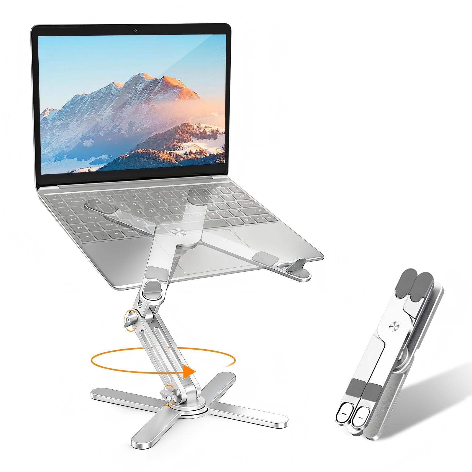 Laptop Stand with 360 Rotating Base, Computer Notebook Laptop Riser Metal Holder for Desk Collaborative Work, Fully Foldable for Easy Storage, Fits All MacBook, Laptops up to 16 inches