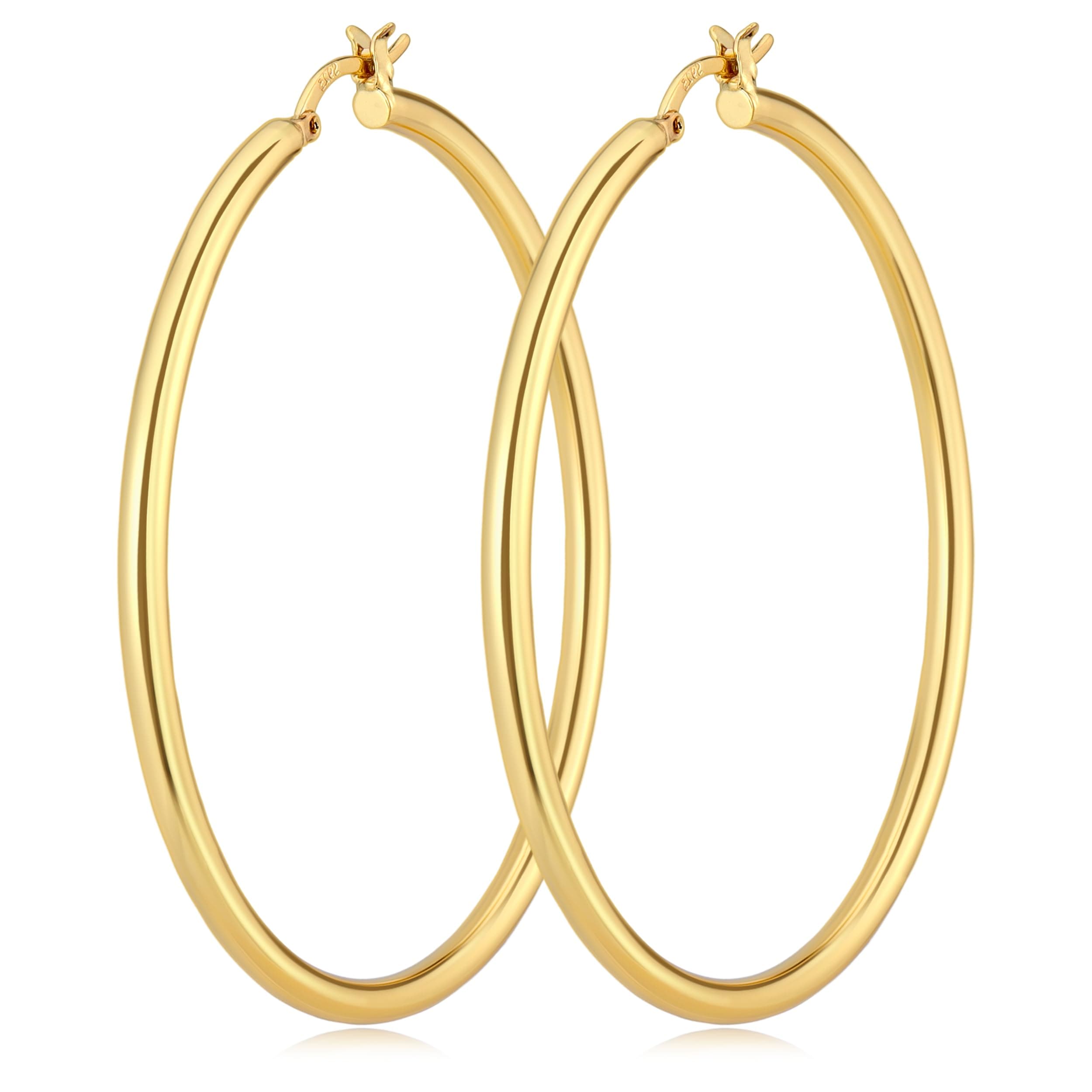 IDJEOABLIDJEOABL 3mm Thick Gold Hoop Earrings 14k Gold Plated Chunky Large Big Hoops for Women Non Tarnish Lightweight Hollow Hoop Earrings Jewelry for Women Trendy 30/40/50/60/mm