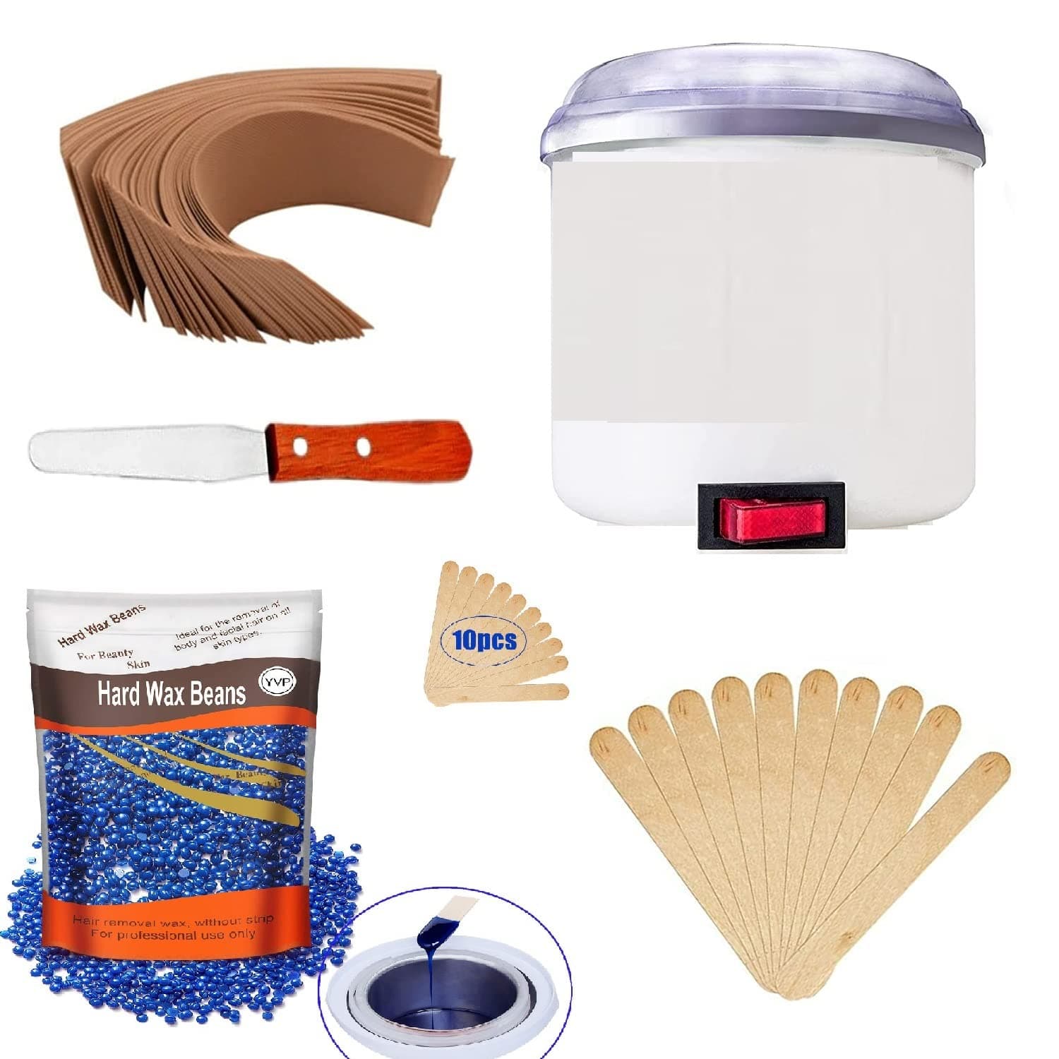 EQUVIA Wax Heater Hot Waxing Wax Kit Wax Warmer with Hair Removal Wax Beans (100g) and Wax Knife With Wax Strips For Painless Hard,Strip and Paraffin Wax For Women-Color May Very
