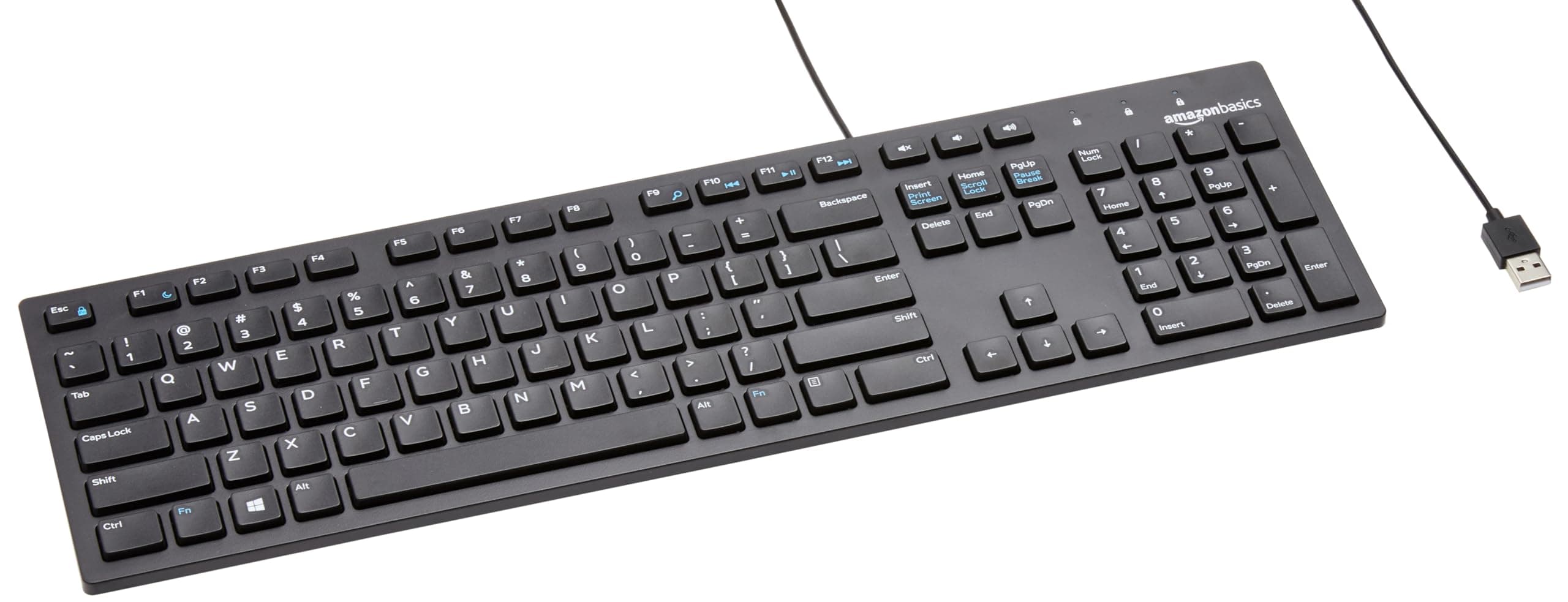 Wired QWERTY Keyboard, Works with Windows, Plug and Play, Easy to Use with Media Control, Full-Sized, Black