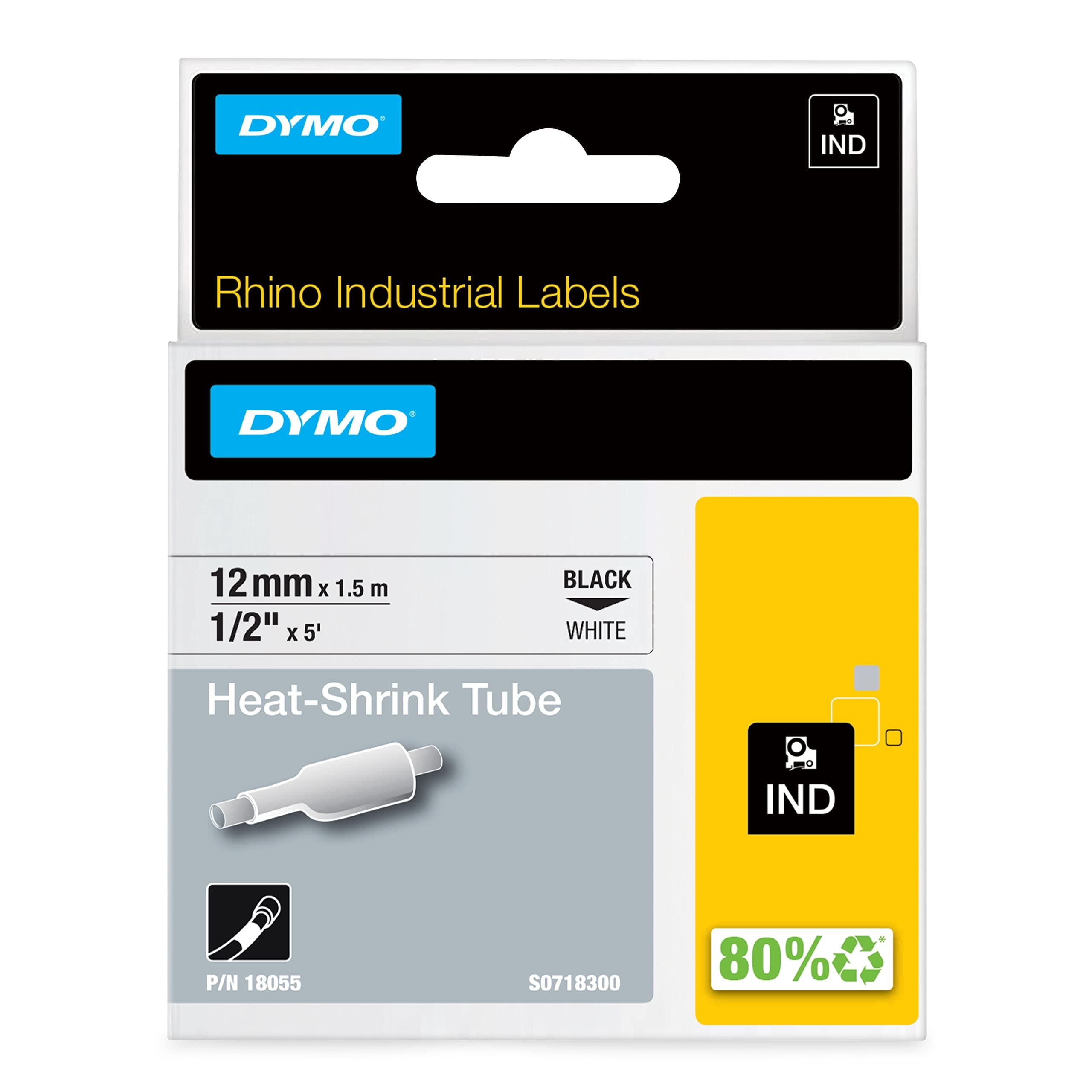 Rhino Industrial Heat-Shrink Labels 1/2" Tube Black Print on White