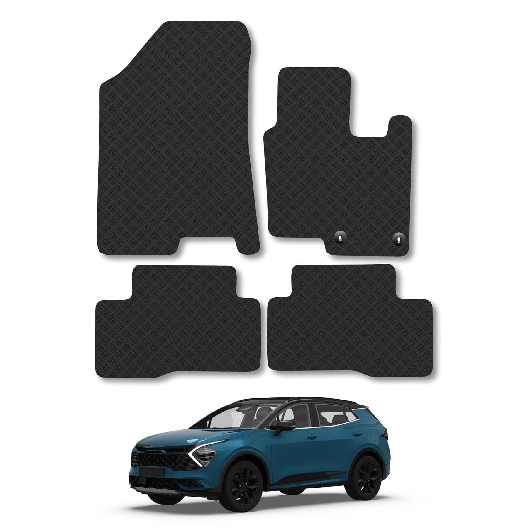 Kia Sportage (2022+) [Hybrid] Rubber Car Mats Accessories Tailored Fit Compatible Accessory Waterproof Protection Non-Slip Floor Mats Full Coverage Durable Front Rear Set Coverage with Clips