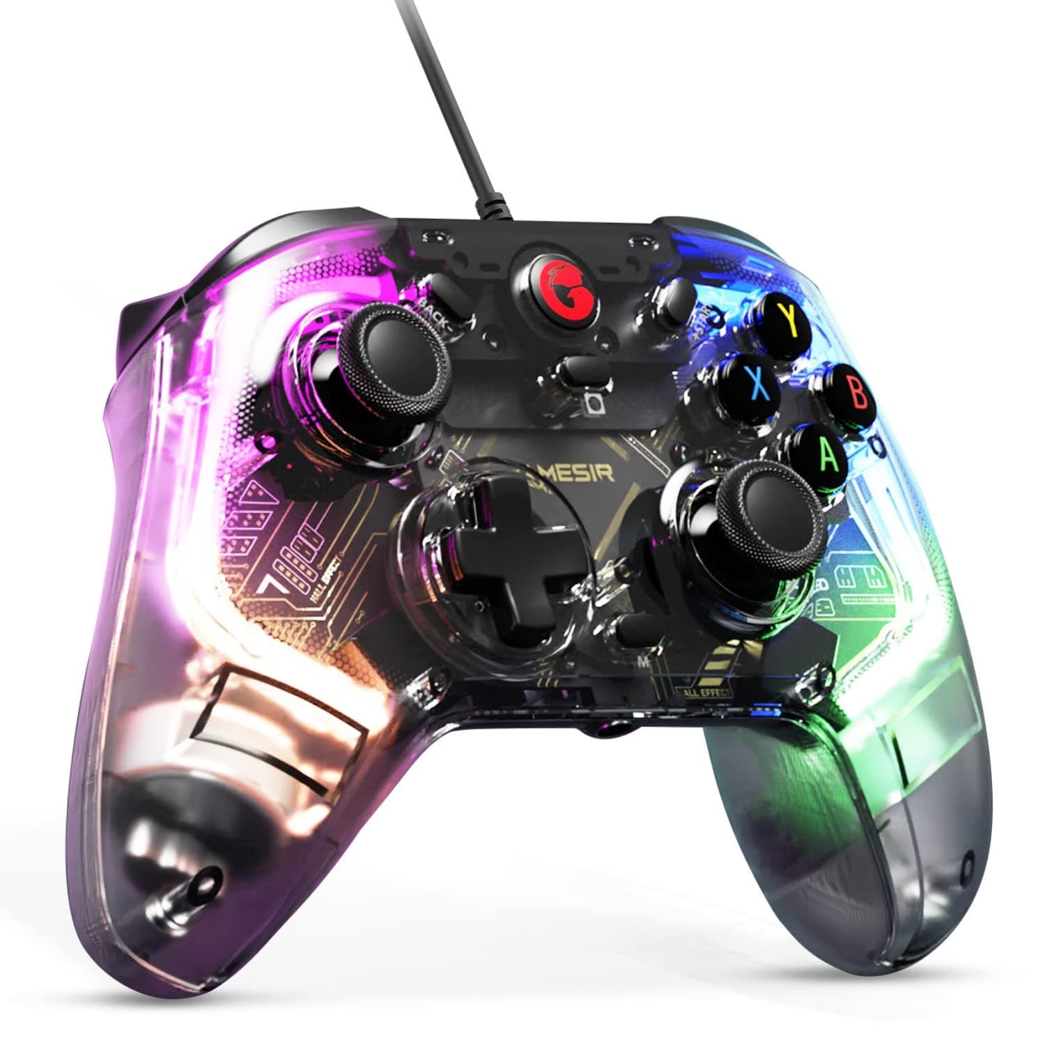 GameSir T4 Kaleid Transparent Wired Gaming Controller for Windows 10/11, Switch & Android TV Box, RGB Lights,PC Controller Hall Effect Joystick&Triggers/3.5mm Audio Jack/Gyroscope