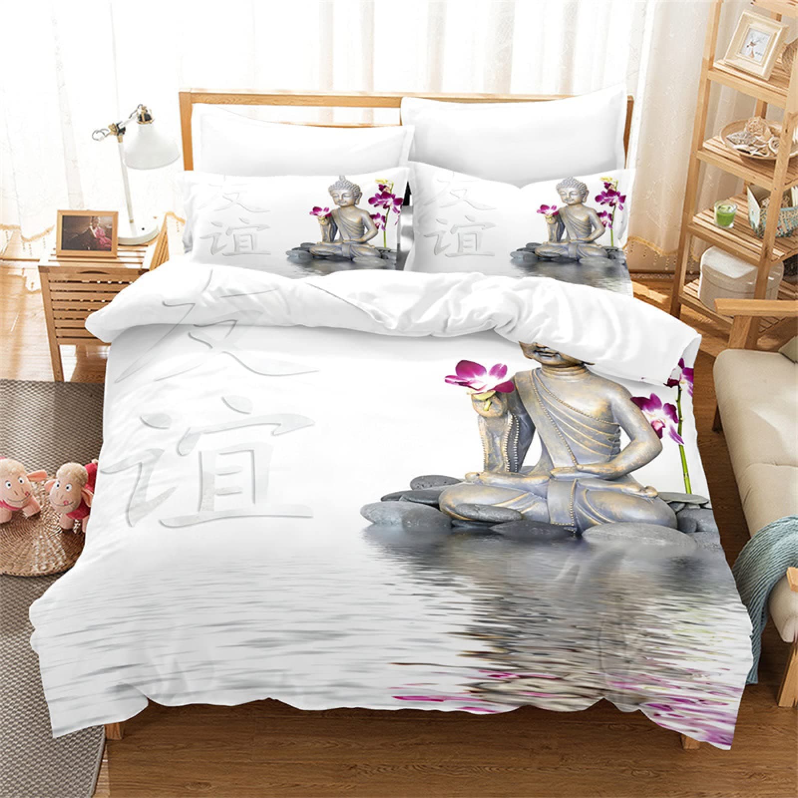 YYZBS Double Duvet Set white classical Buddha statue Soft And Skin-Friendly Microfiber Double Bedding Set，Hypoallergenic And Easy-Care Duvet Cover Sets Double 200x200cm And 2 Pillowcases 50x75cm