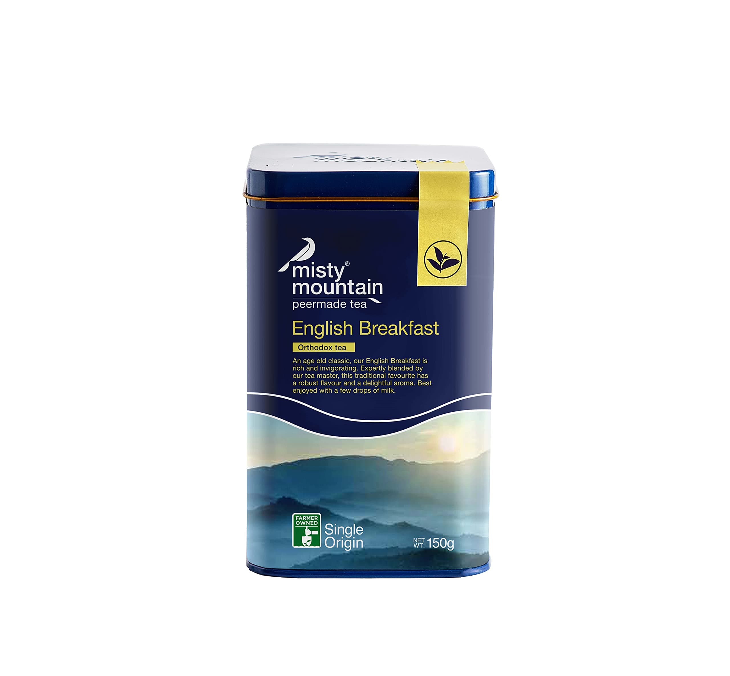 Misty Mountain English Breakfast Orthodox Black Tea Tin, Rich And Invigorating Loose Leaves, 125 Gram (60 Cups)