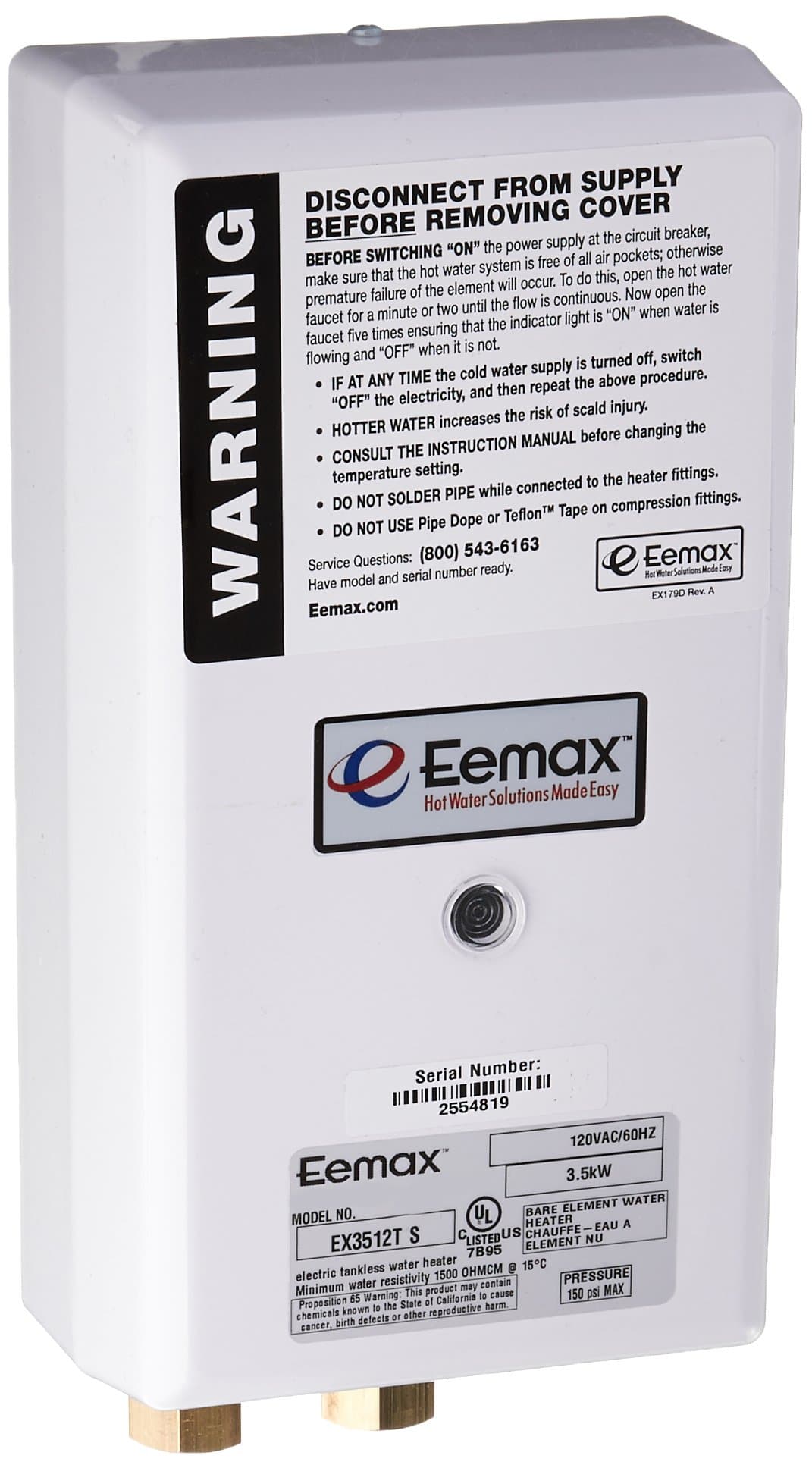 Eemax EX3512T S 3.5KW 120V Therm 180 Degree Electric Tankless Water Heater